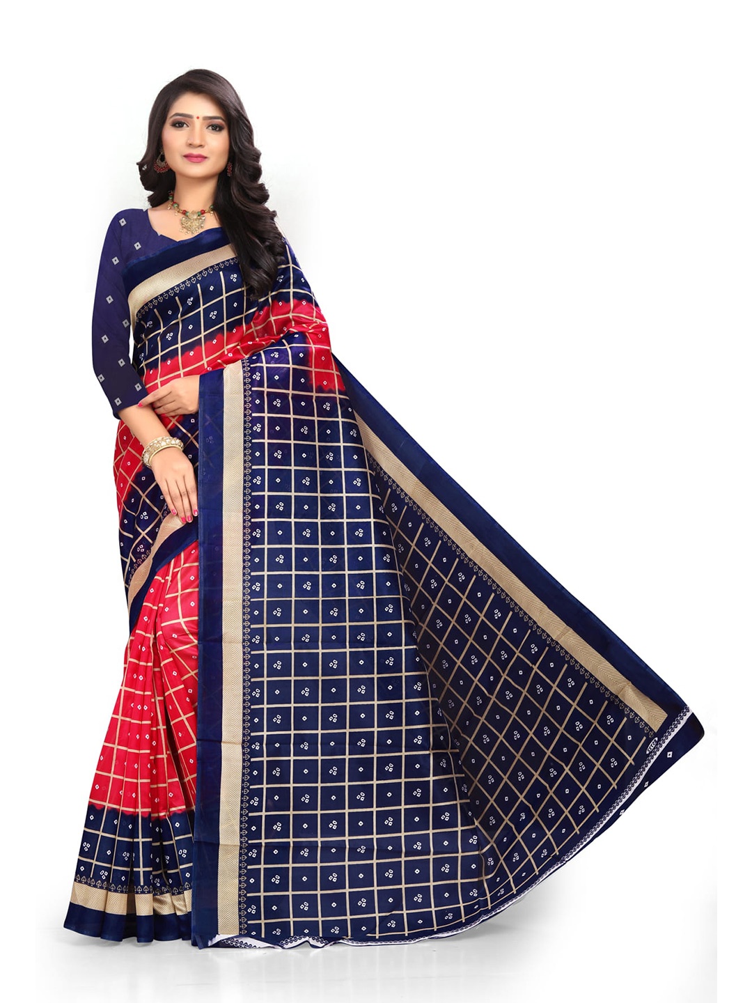 

KALINI Printed Banarasi Saree, Red