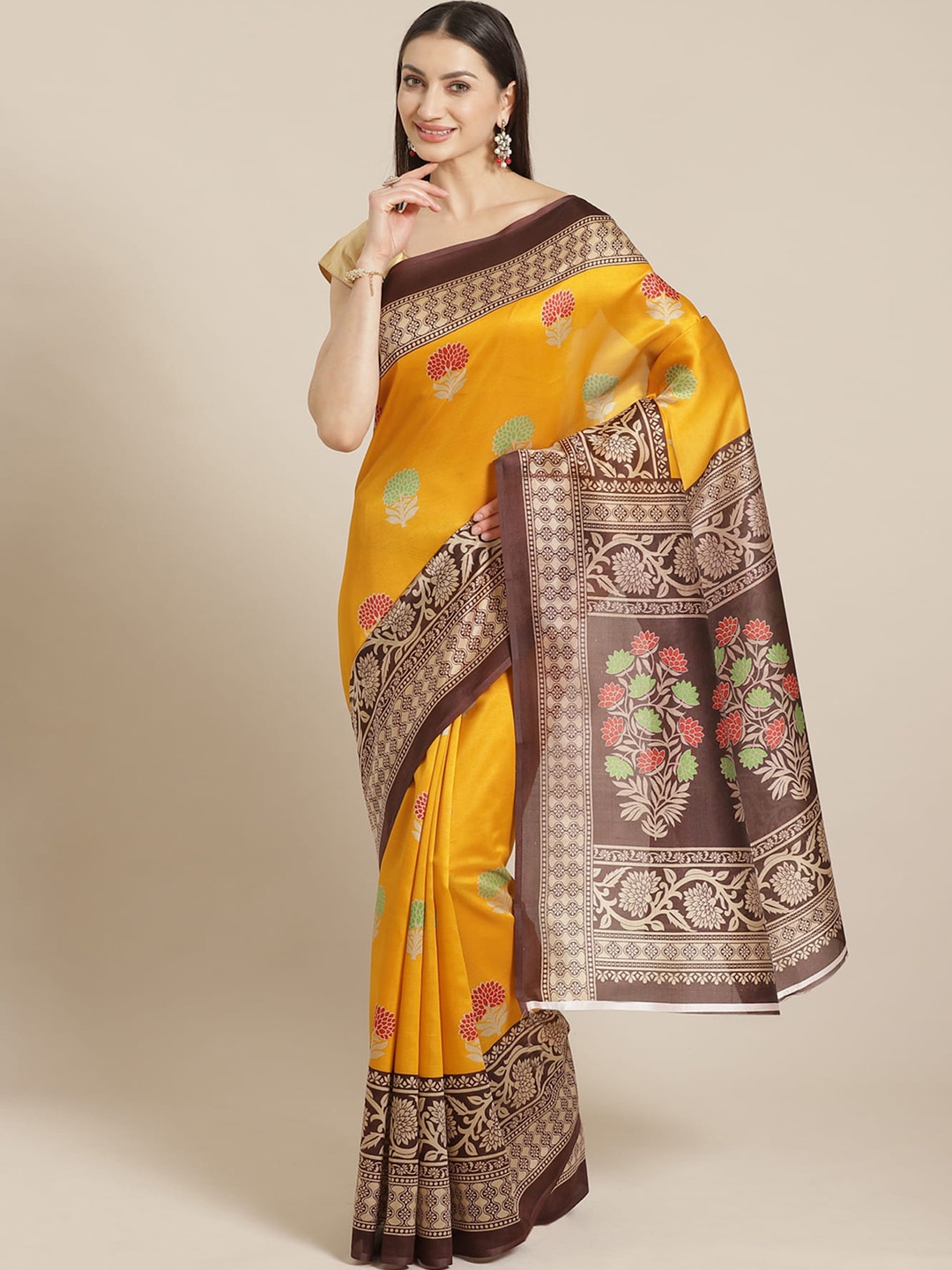 

KALINI Ethnic Motifs Printed Banarasi Saree, Yellow