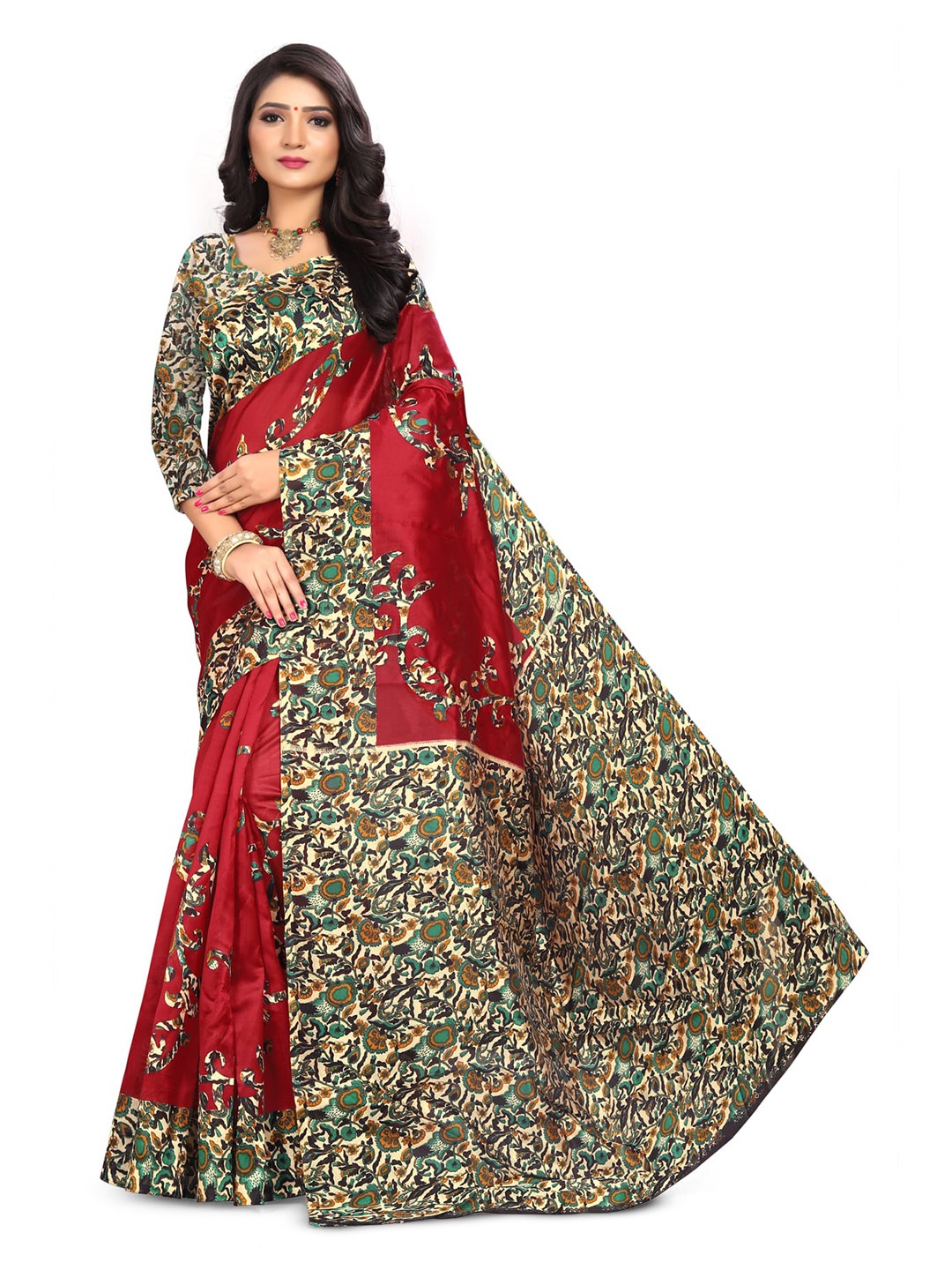

KALINI Ethnic Motif Printed Saree, Red