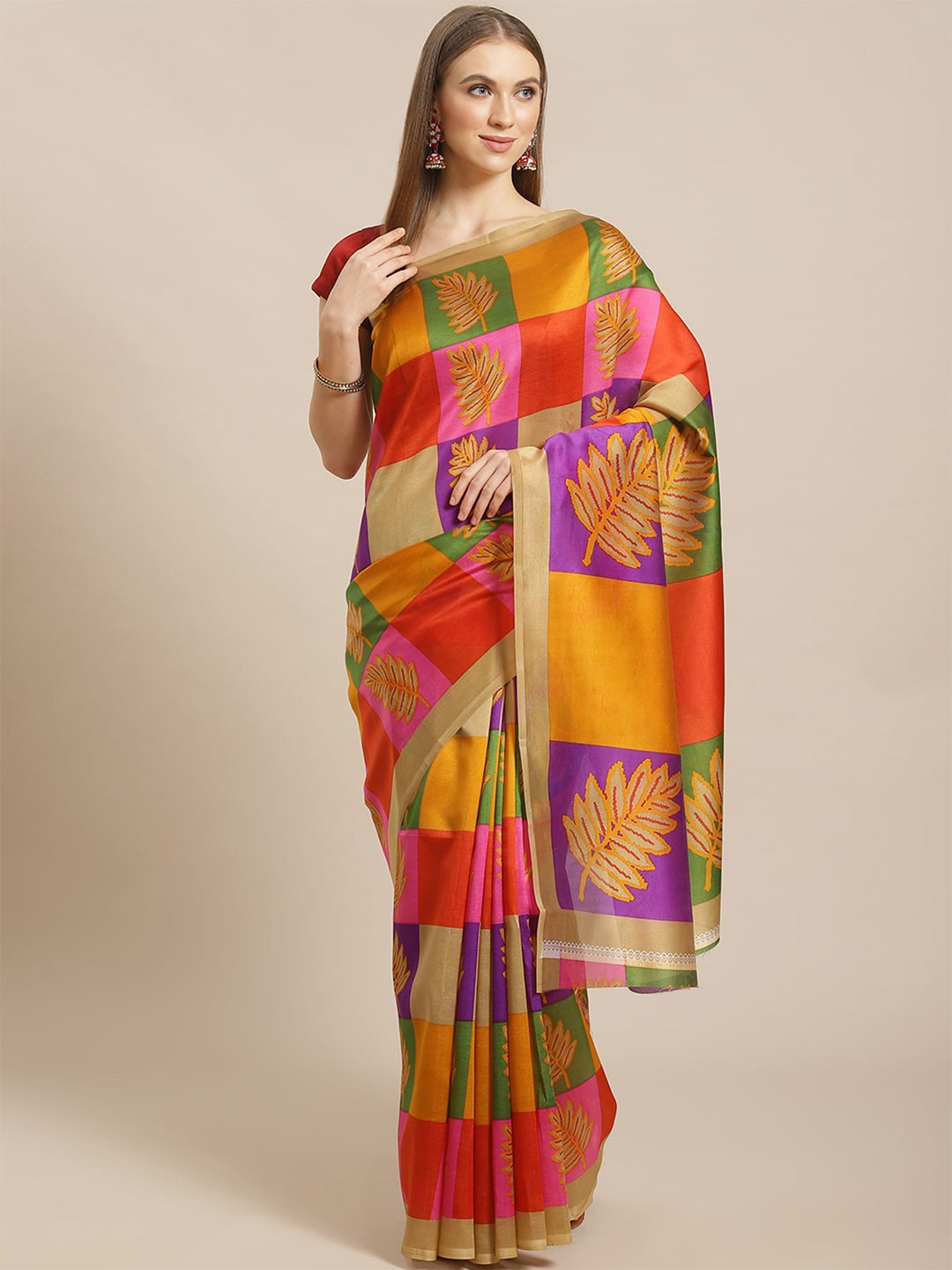 

KALINI Floral Printed Banarasi Saree, Red