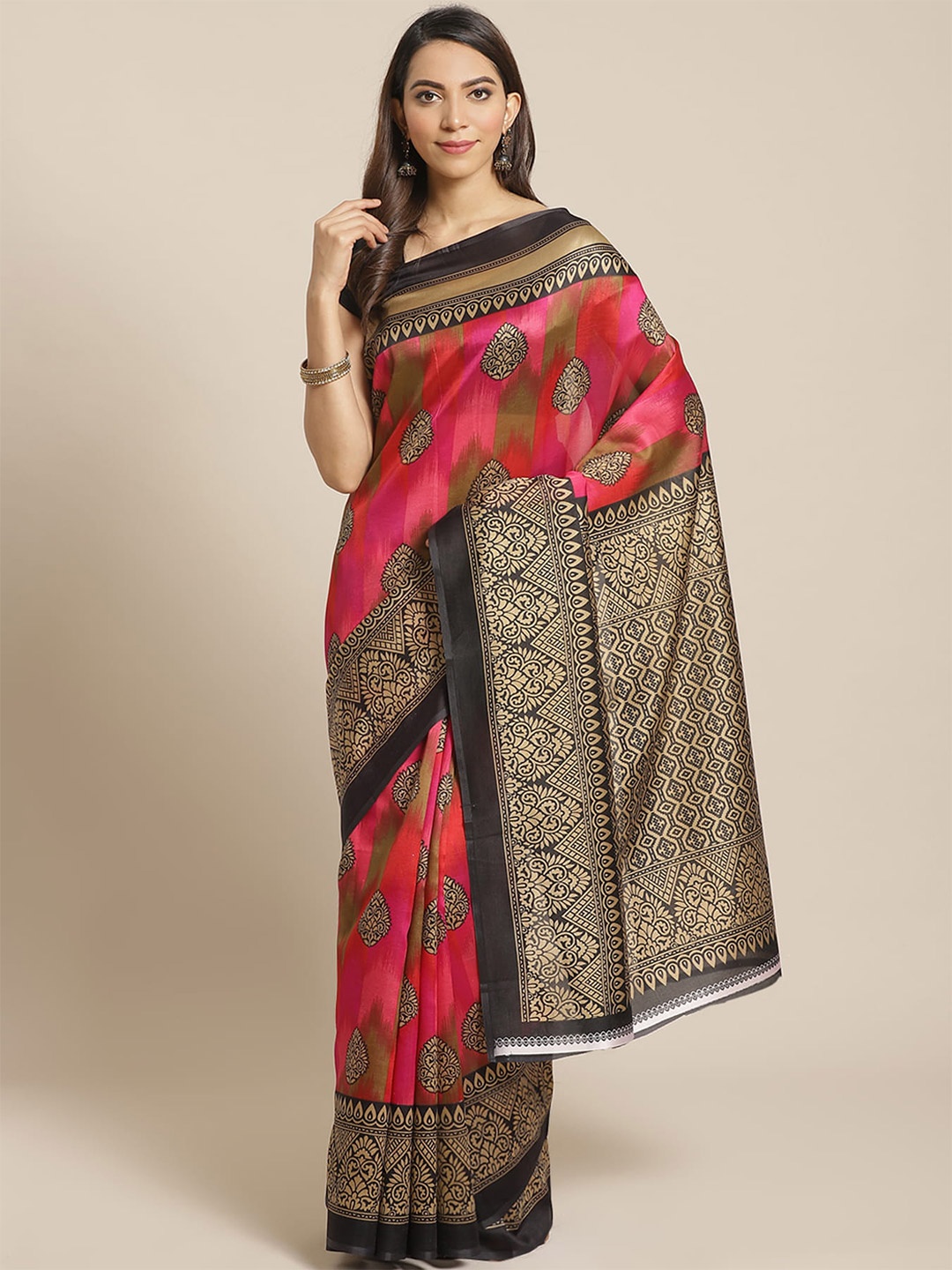 

KALINI Ethnic Motifs Printed Banarasi Saree, Pink