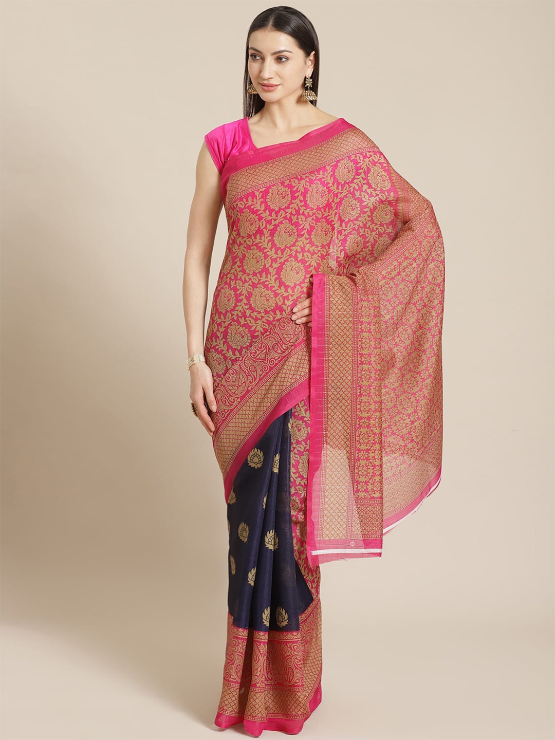 

Mitera Ethnic Motifs Printed Art Silk Saree, Pink