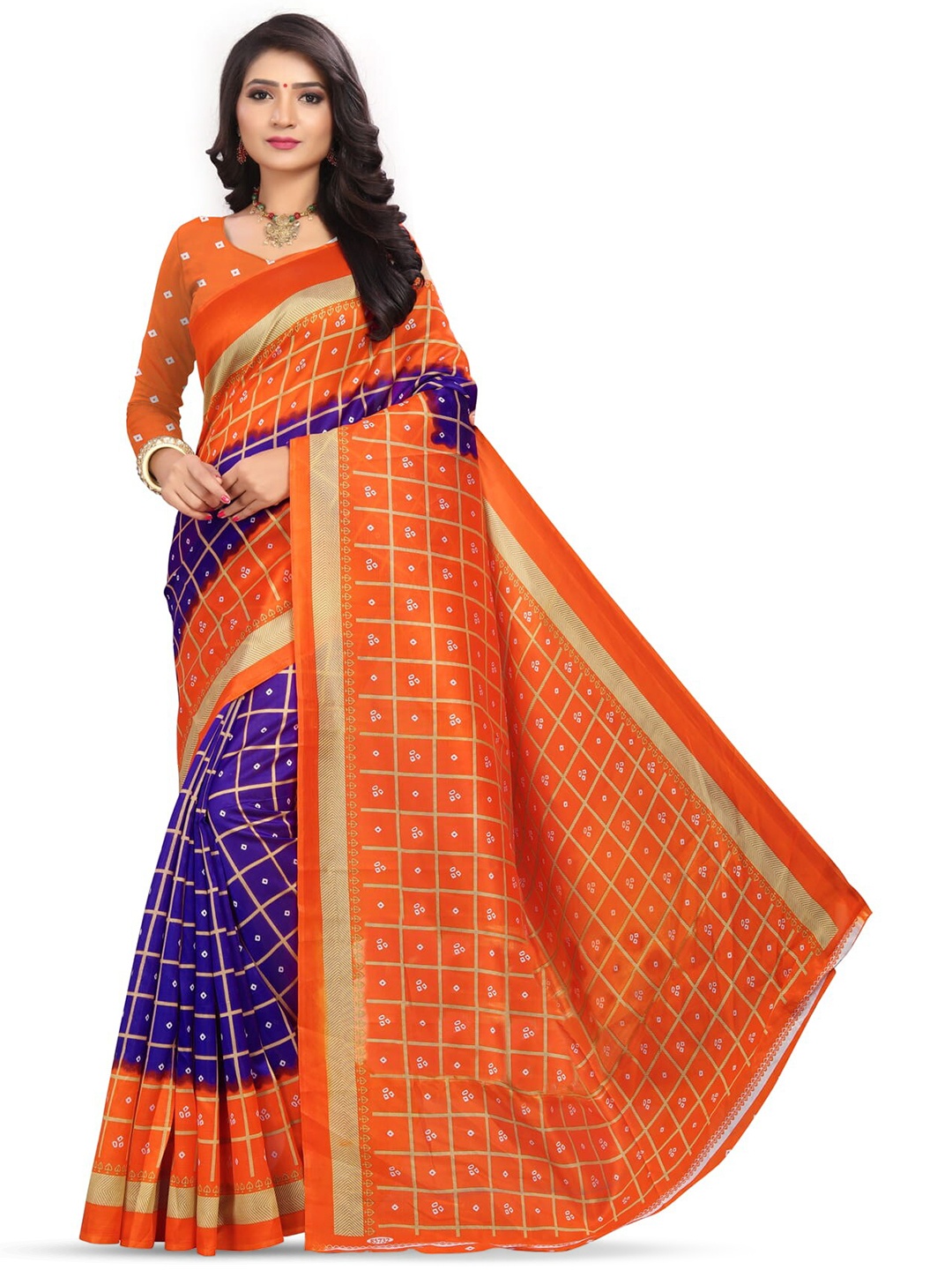 

Mitera Bandhani Printed Art Silk Saree, Blue