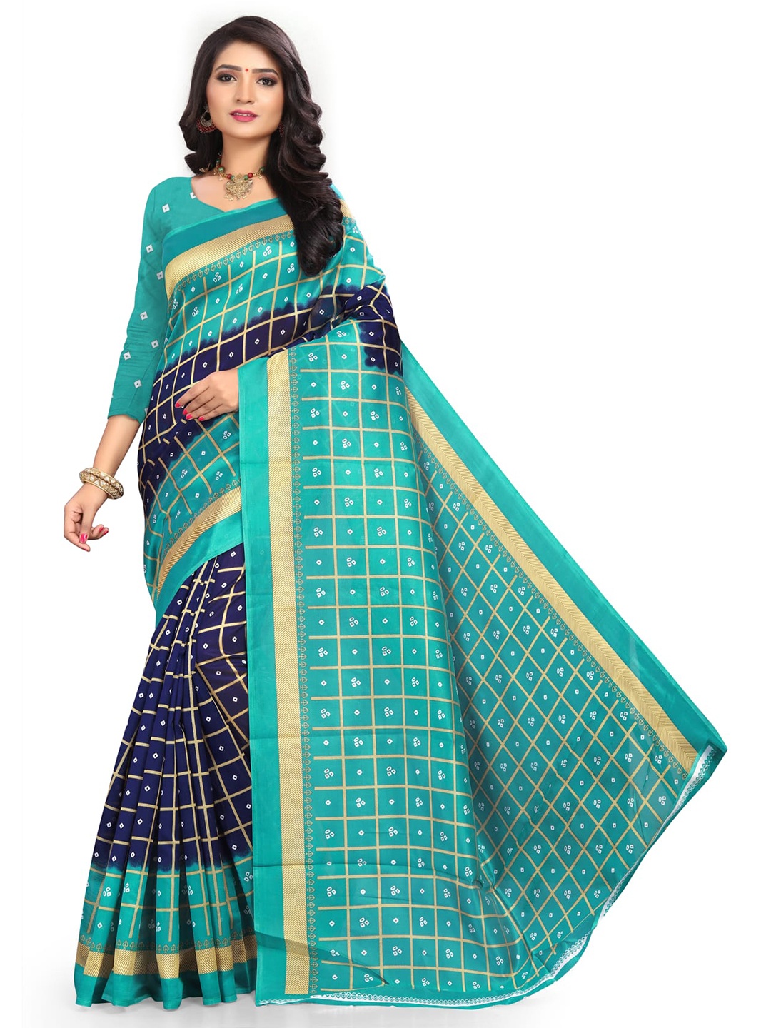 

Mitera Bandhani Printed Art Silk Saree, Blue