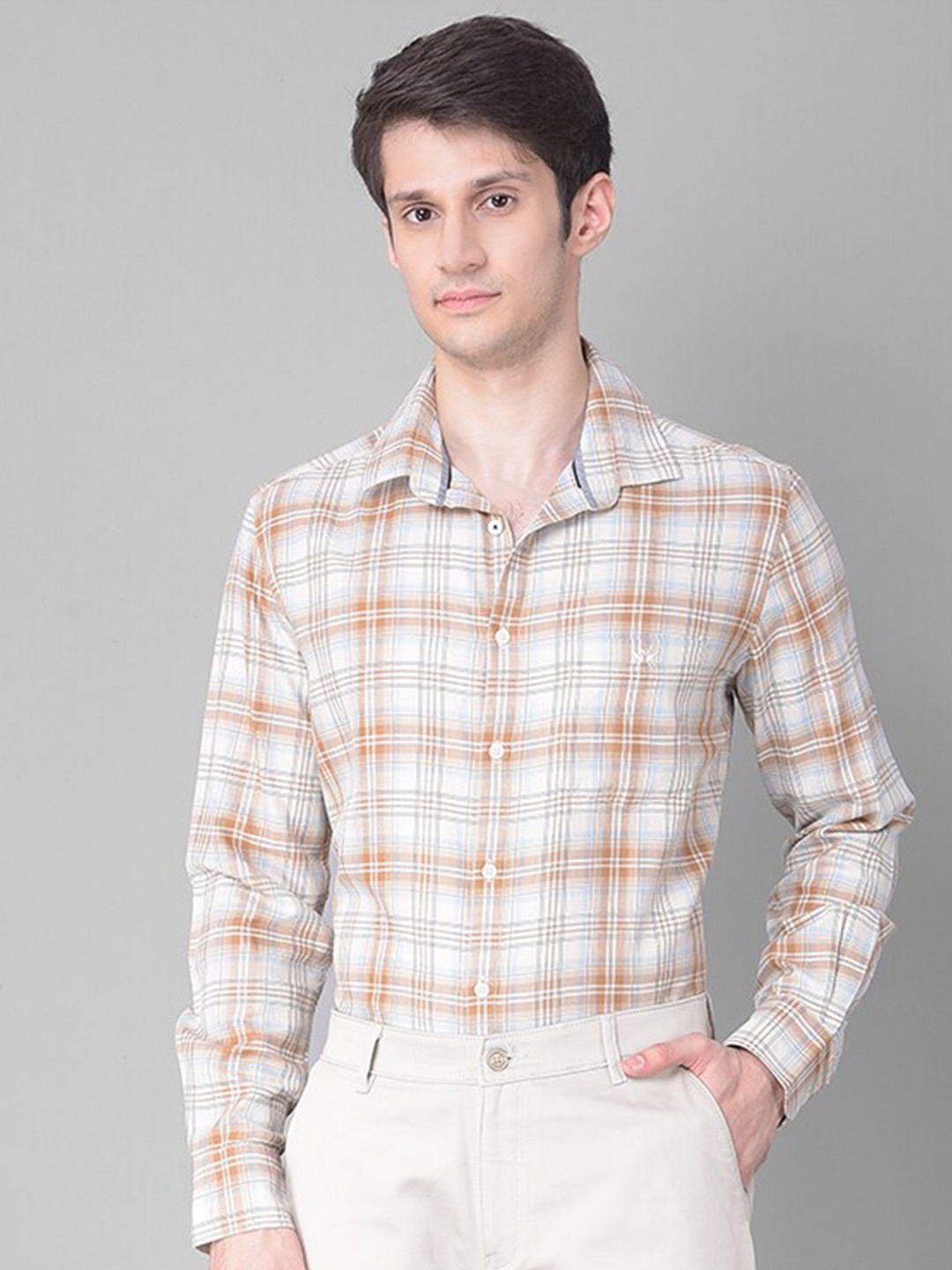 

Crimsoune Club Tartan Checked Slim Fit Opaque Cotton Casual Shirt, White