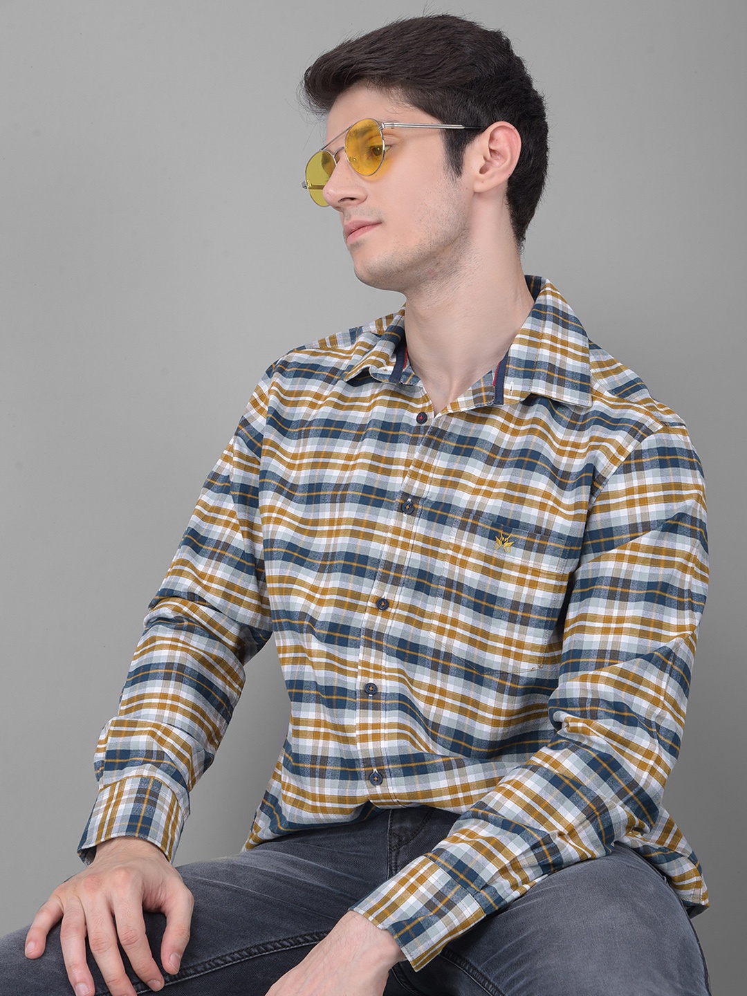 

Crimsoune Club Tartan Checked Slim Fit Opaque Cotton Casual Shirt, White
