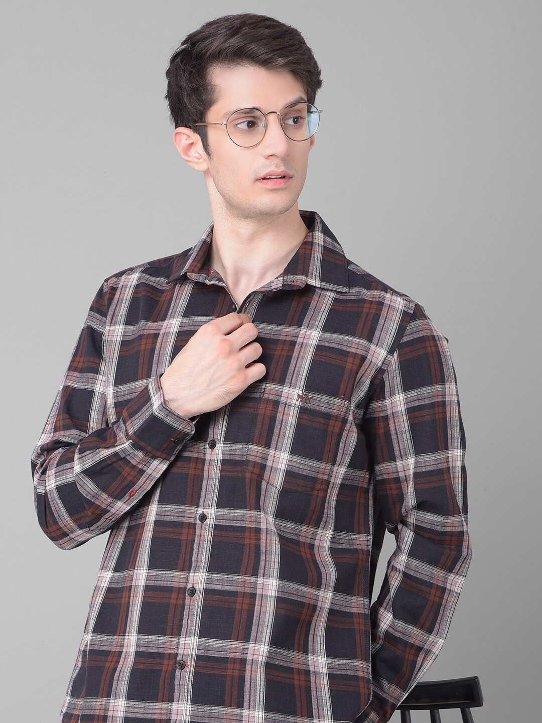 

Crimsoune Club Slim Fit Tartan Checked Pure Cotton Casual Shirt, Black