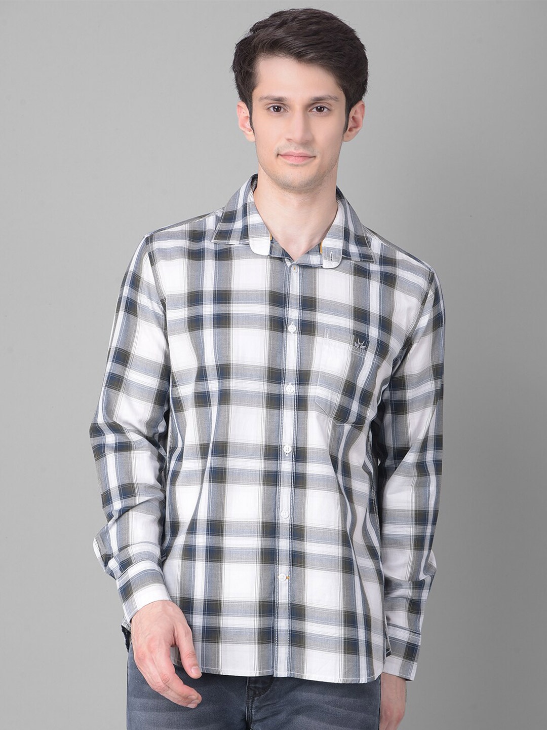 

Crimsoune Club Slim Fit Tartan Checks Cotton Casual Shirt, Grey