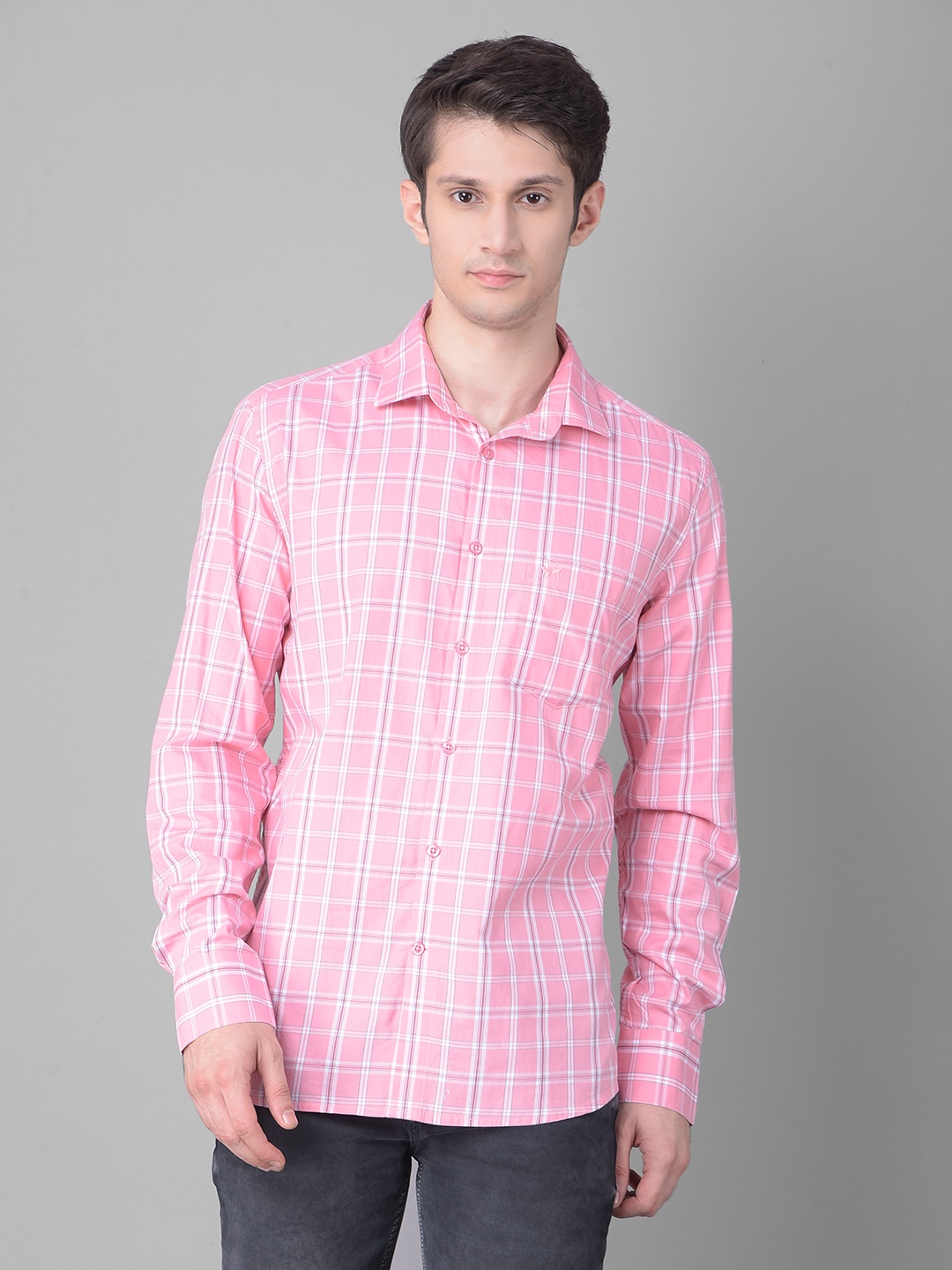 

Crimsoune Club Tartan Checked Slim Fit Opaque Cotton Casual Shirt, Pink