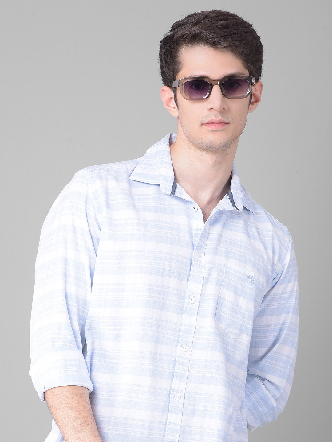 

Crimsoune Club Slim Fit Checked Cotton Casual Shirt, Blue