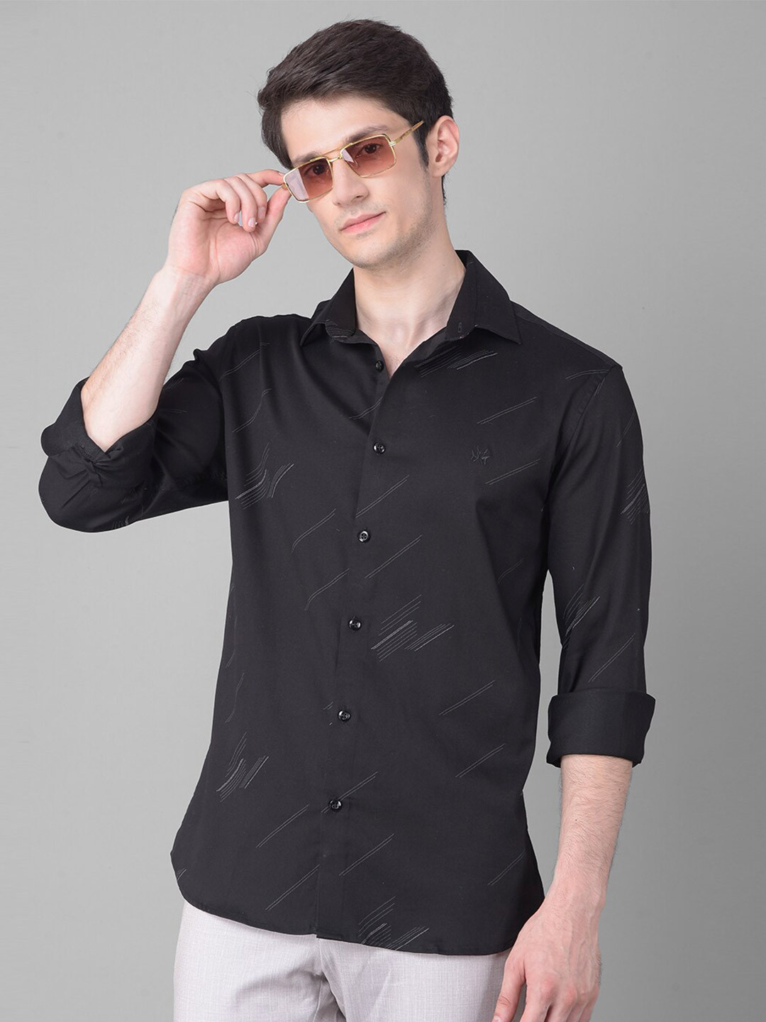 

Crimsoune Club Slim Fit Geometric Printed Casual Shirt, Black