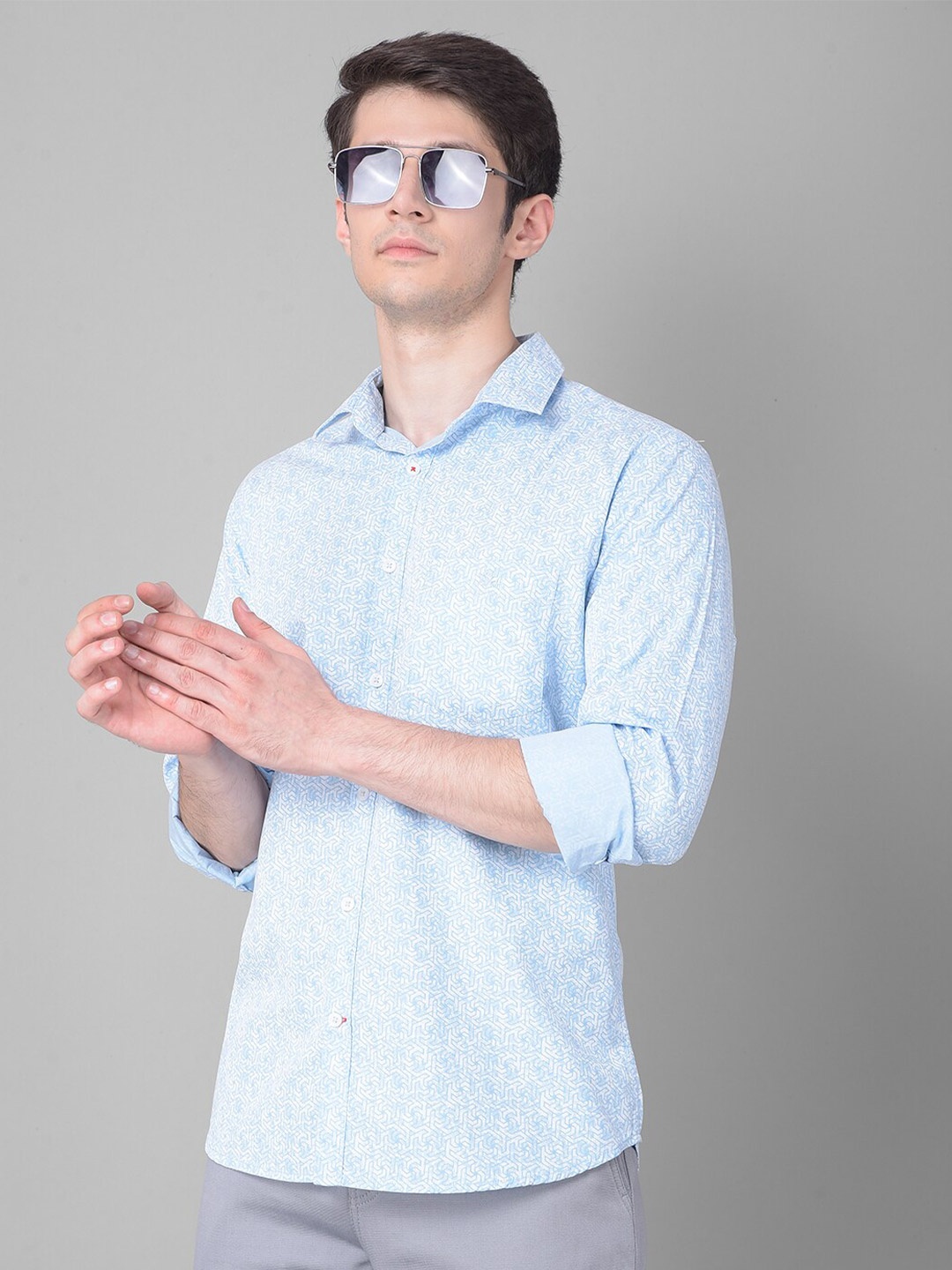 

Crimsoune Club Slim Fit Geometric Printed Cotton Casual Shirt, Blue