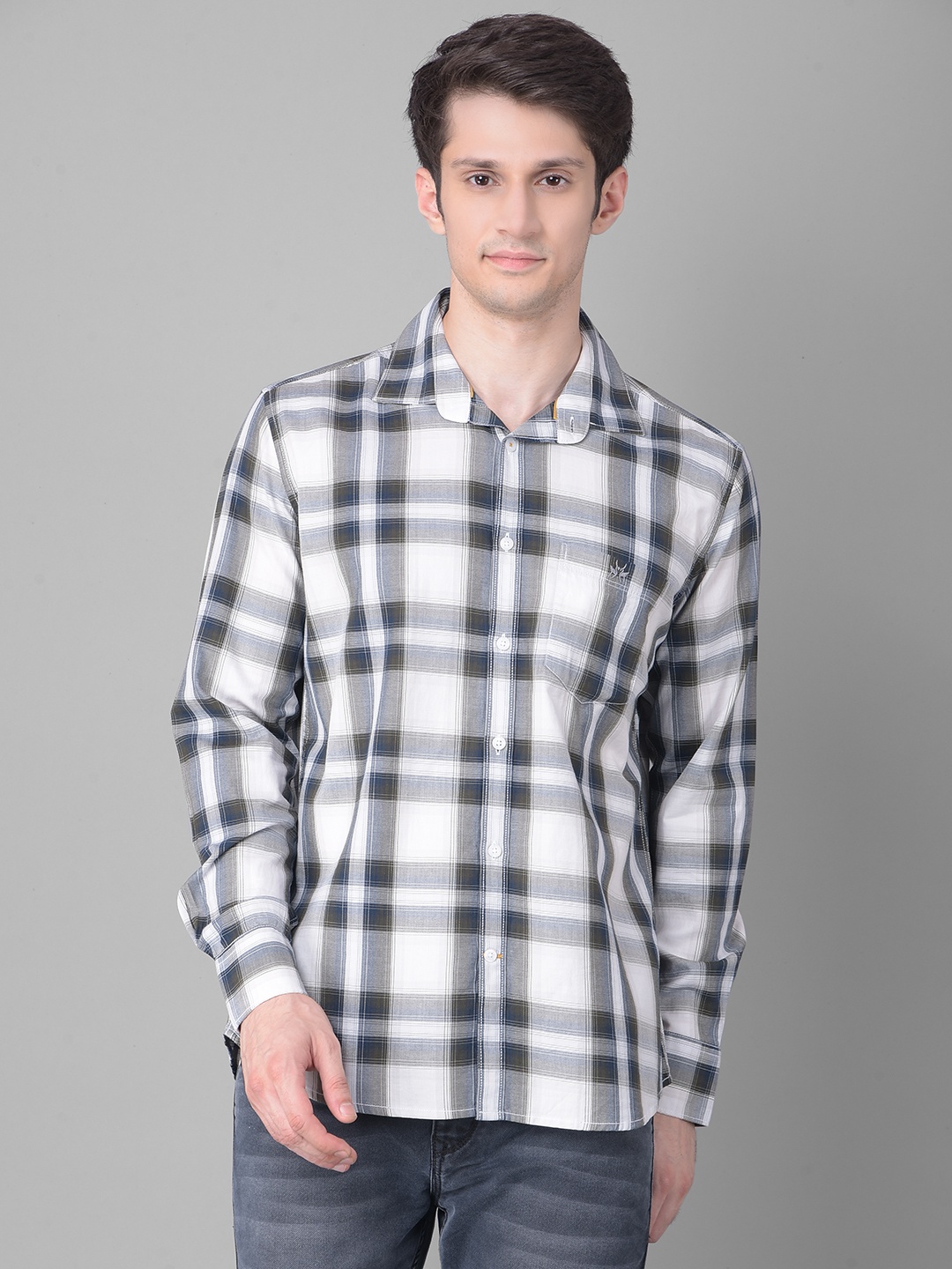 

Crimsoune Club Slim Fit Checked Pure Cotton Casual Shirt, White
