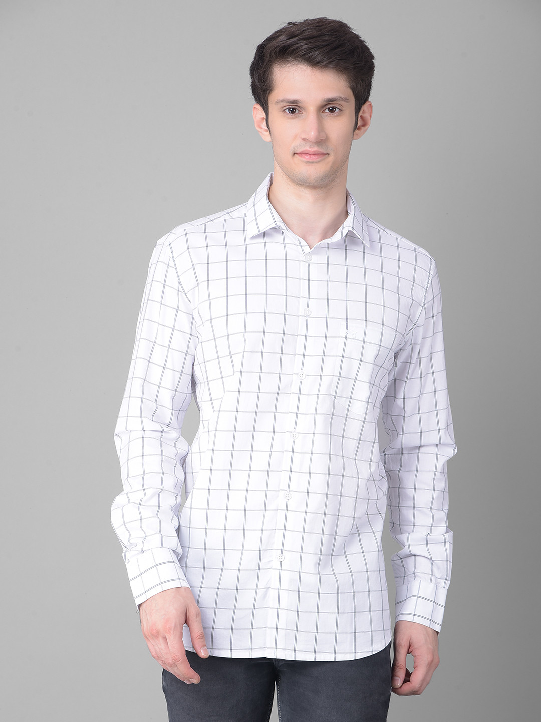 

Crimsoune Club Slim Fit Grid Tattersall Checked Pure Cotton Casual Shirt, White