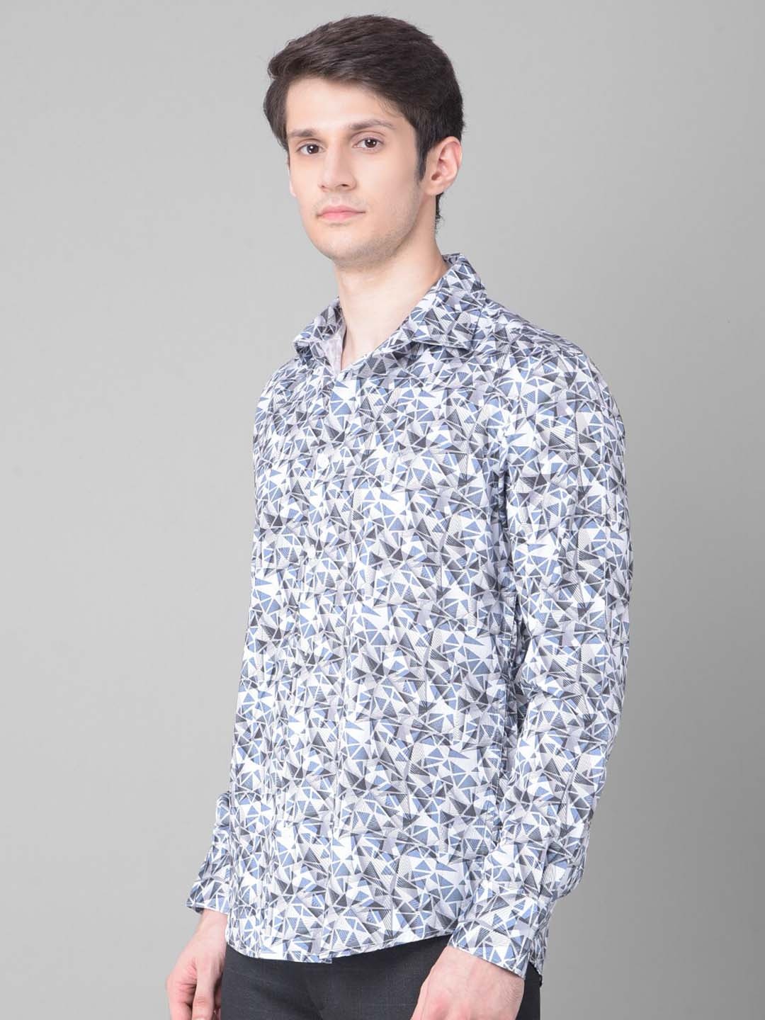 

Crimsoune Club Geometric Printed Slim Fit Pure Cotton Casual Shirt, Blue