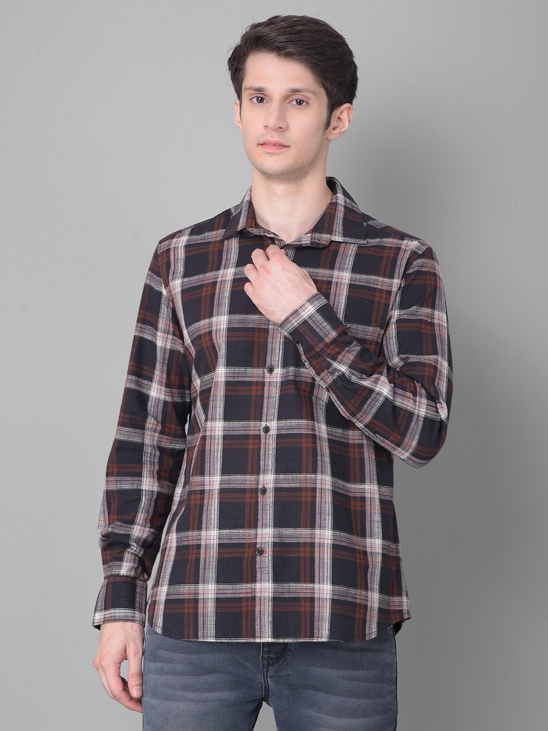 

Crimsoune Club Tartan Checks Slim Fit Pure Cotton Casual Shirt, Black