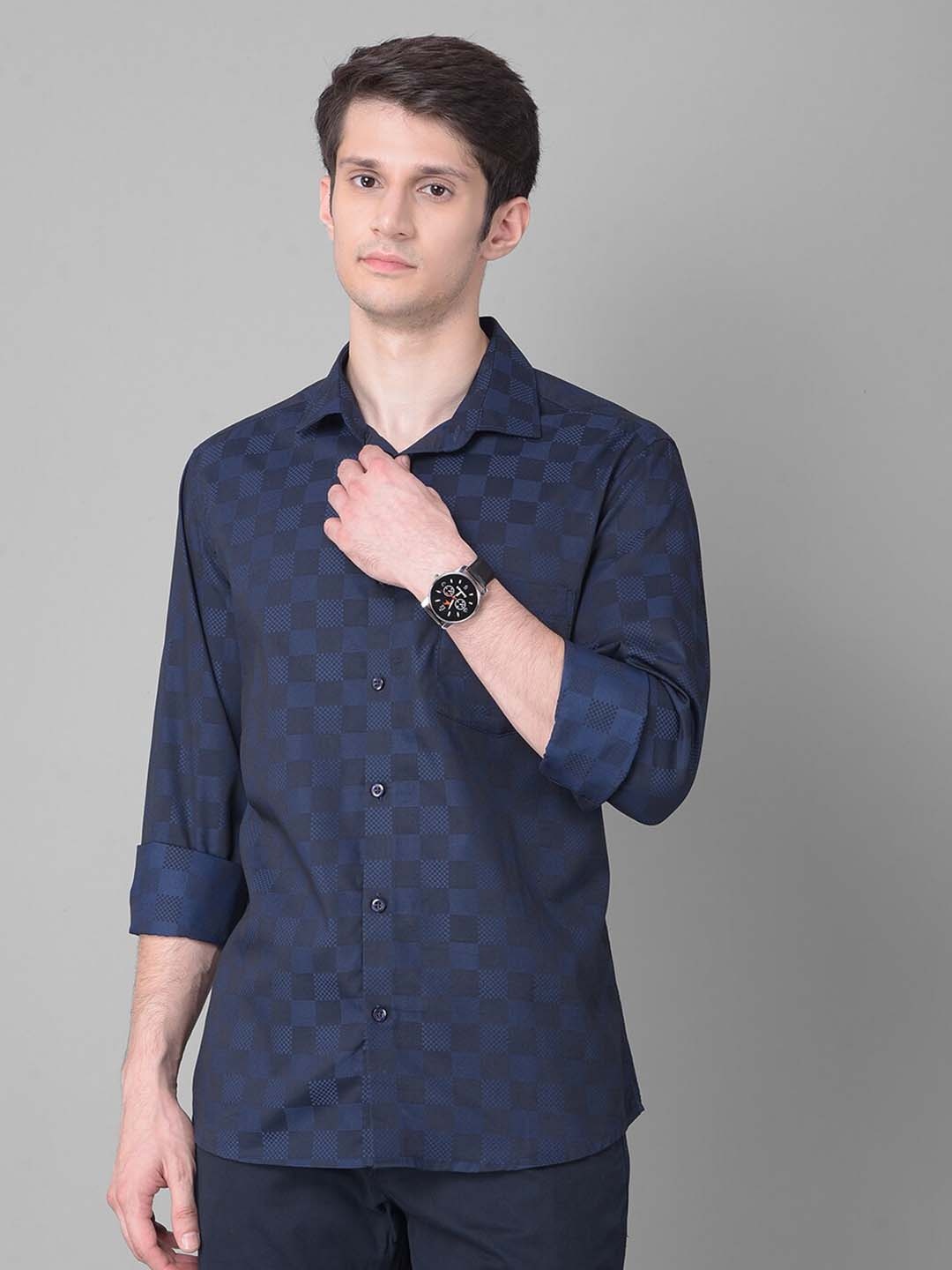 

Crimsoune Club Self Design Regular Fit Opaque Cotton Casual Shirt, Navy blue