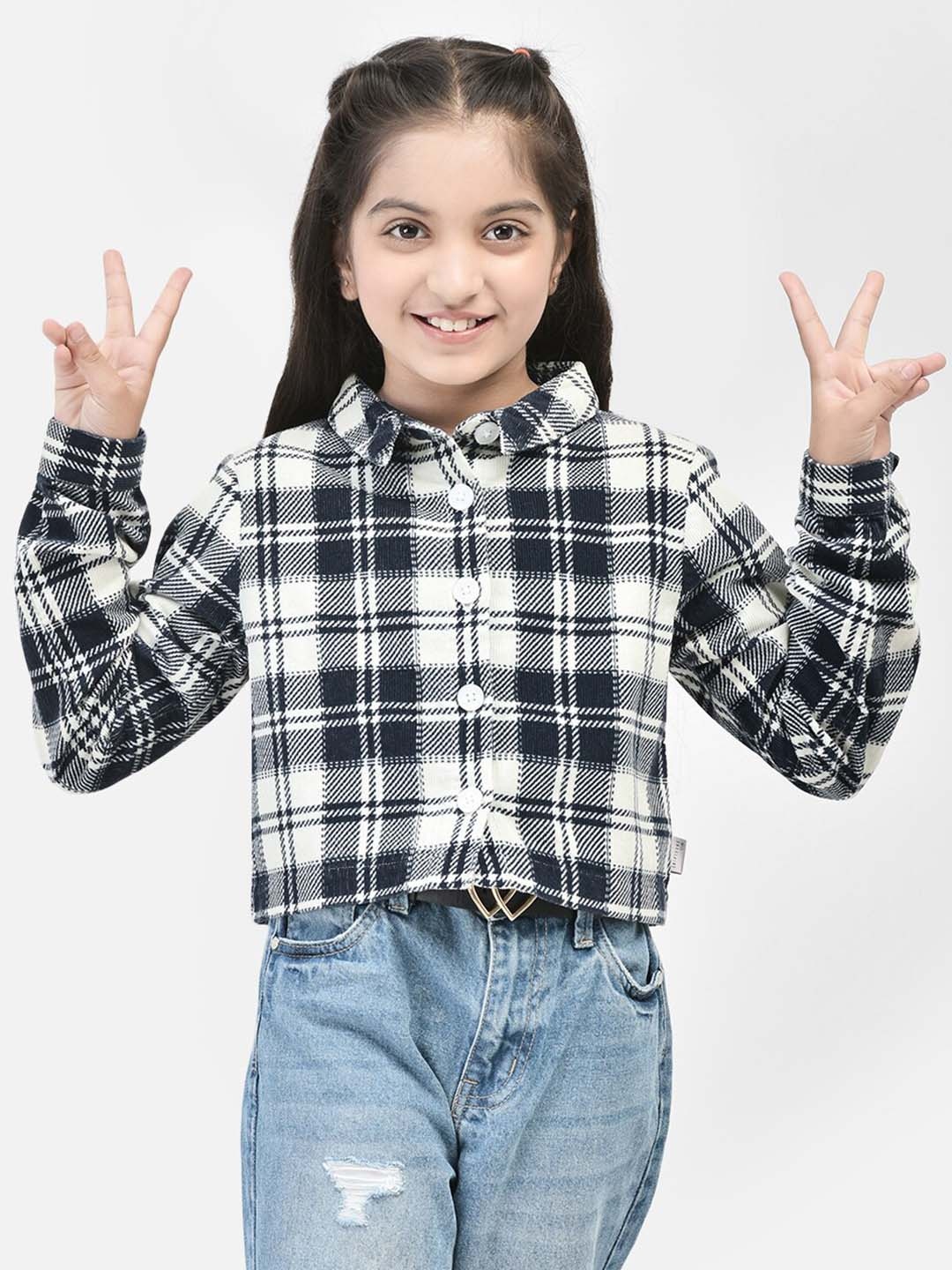 

Crimsoune Club Girls Tartan Checks Opaque Casual Shirt, Black