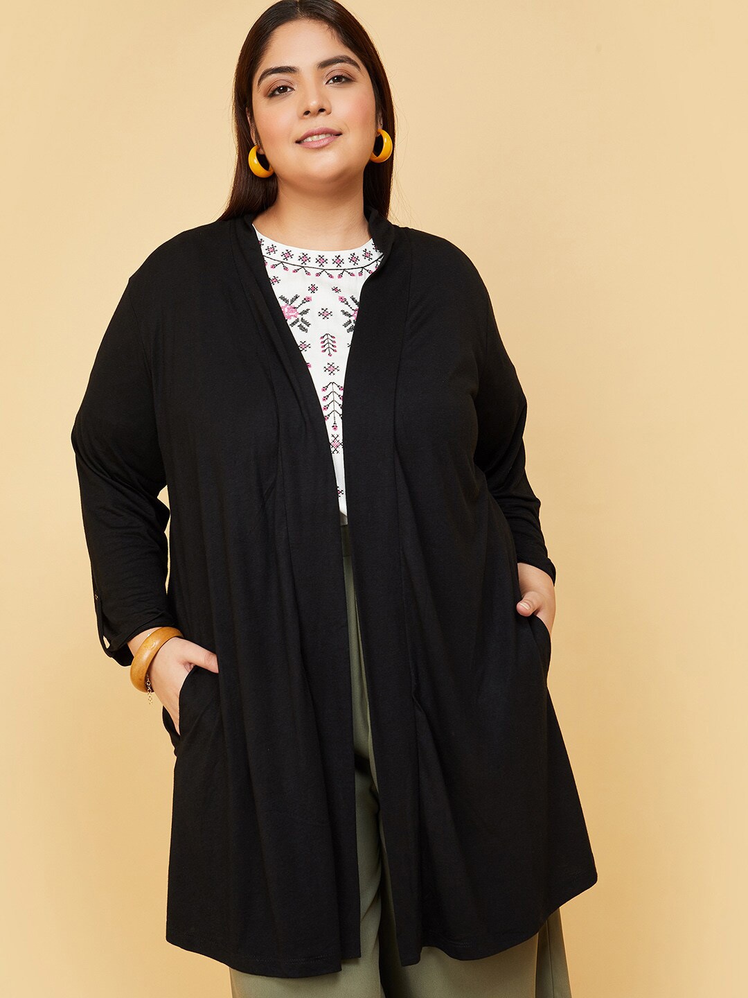 

max Plus Size Longline Open Front Shrug, Black