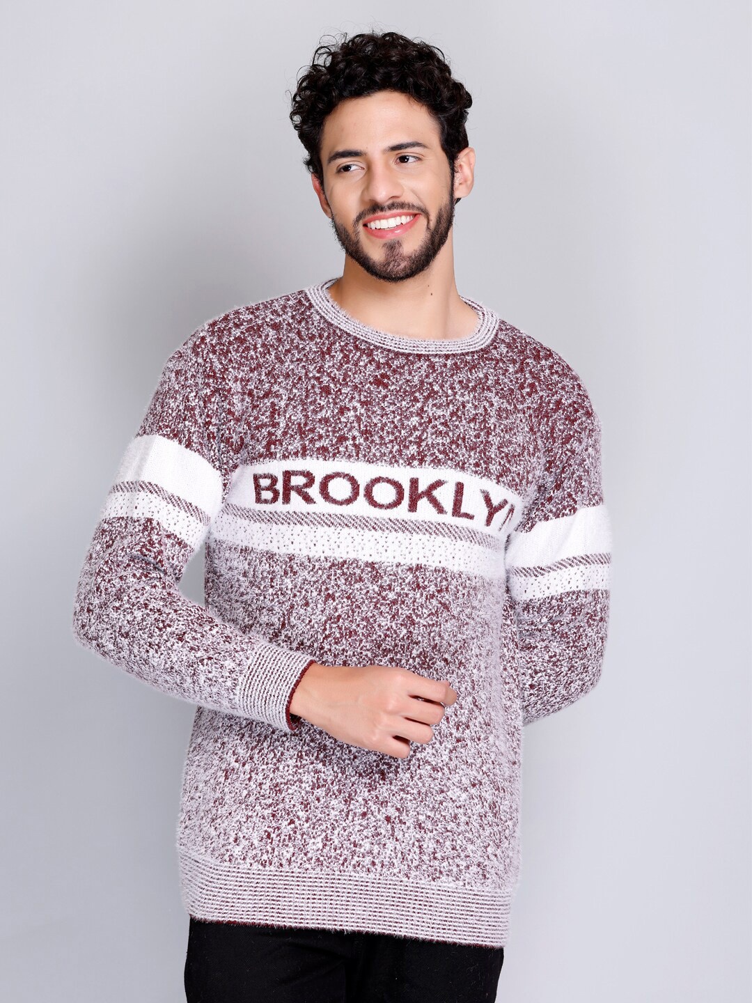 

eWools Typography Self Designed Pure Wool Pullover, Maroon