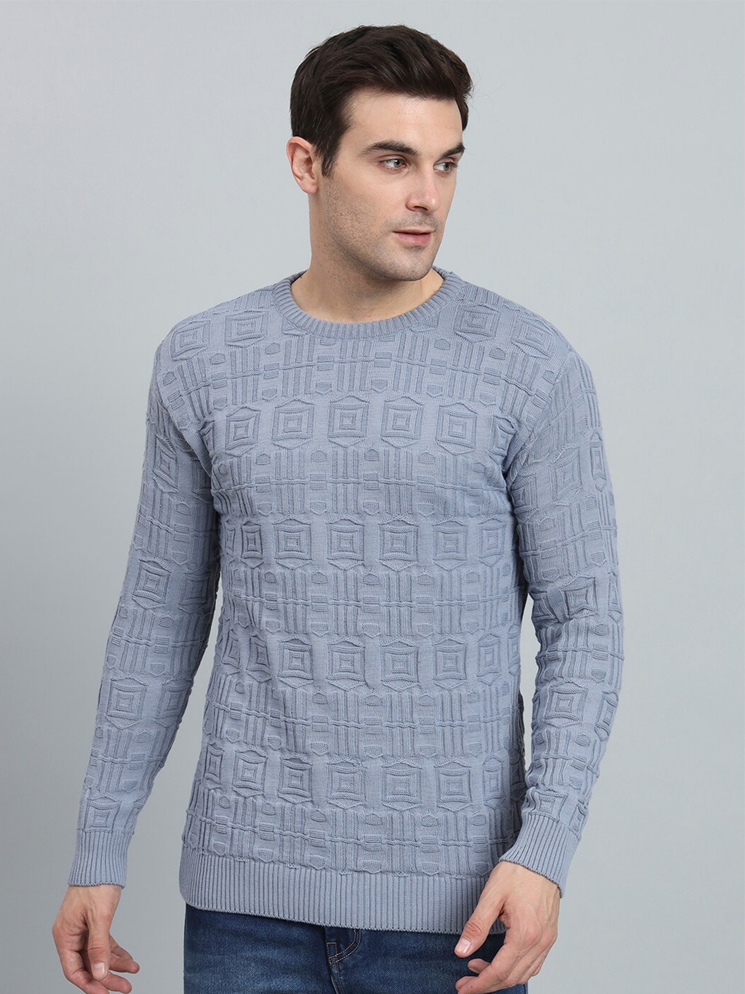 

eWools Self Design Woollen Pullover, Grey
