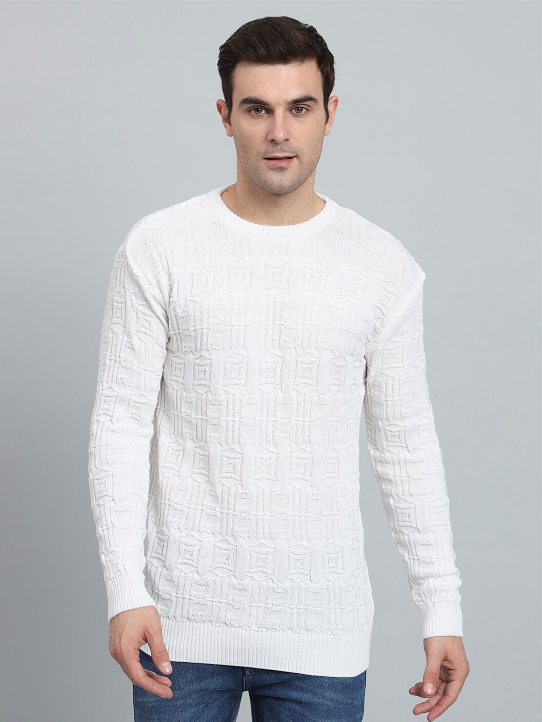 

eWools Cable Knit Acrylic Wool Pullover Sweater, White