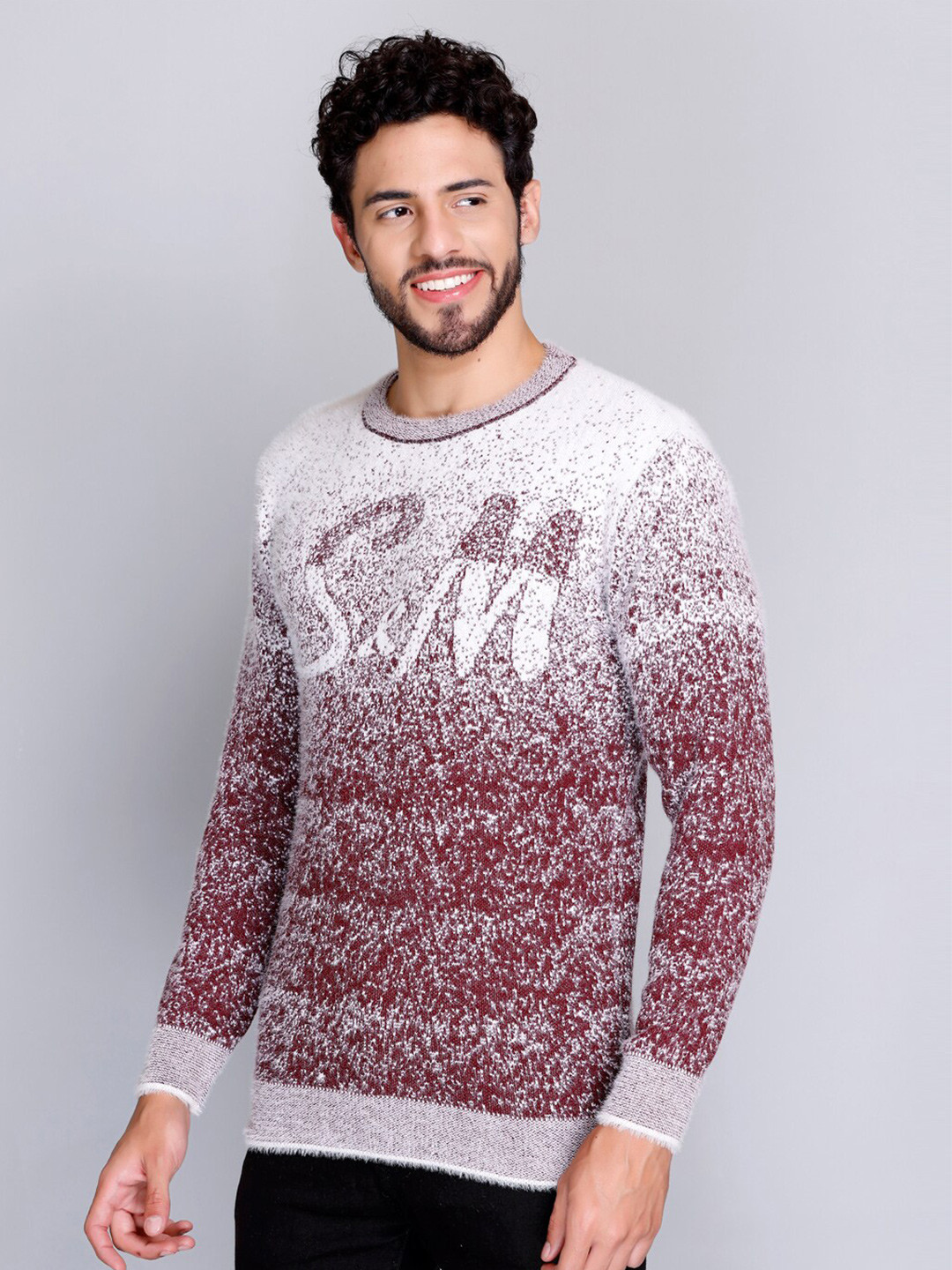 

eWools Typography Self Design Woollen Pullover Sweater, Maroon