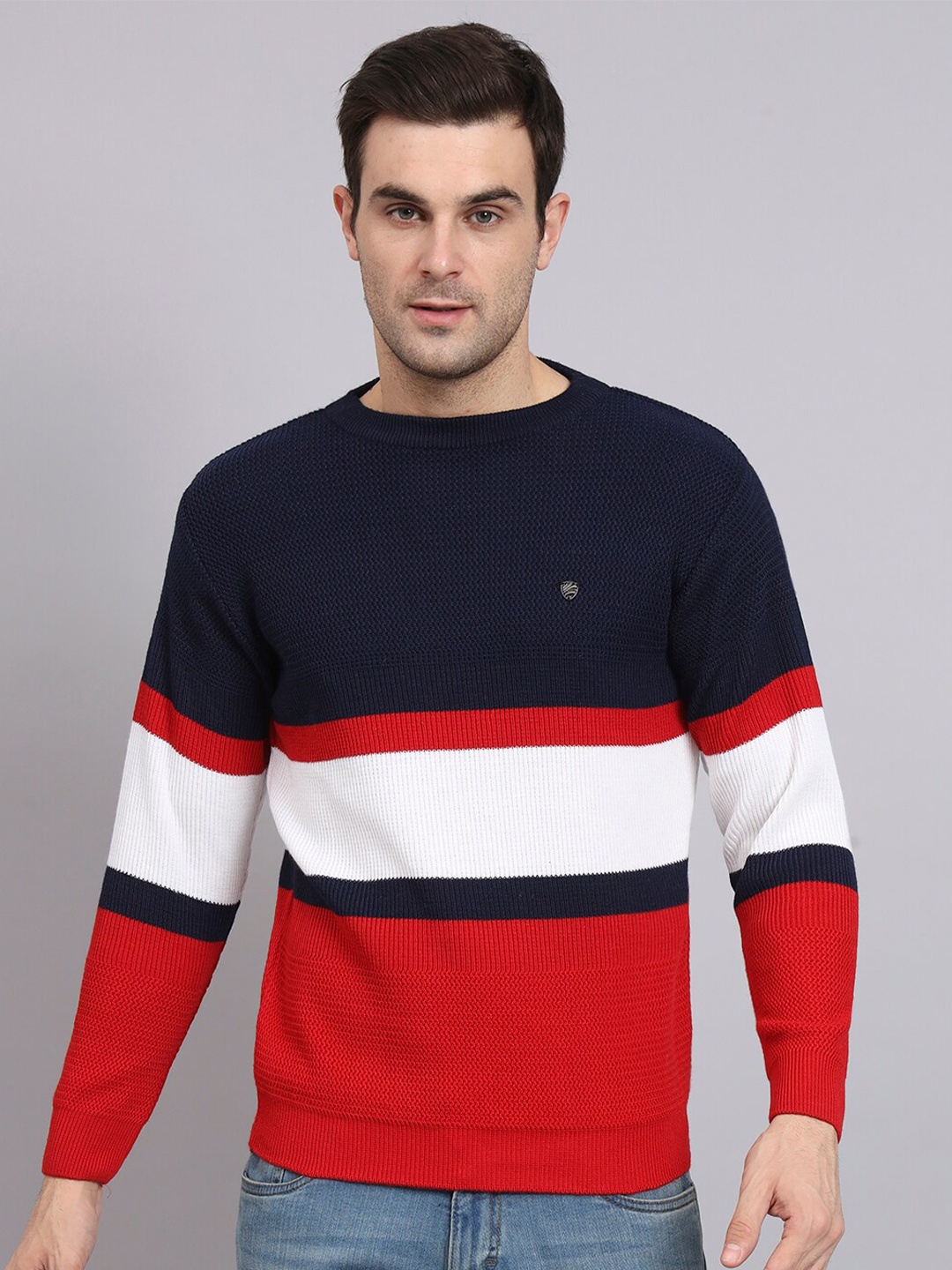 

eWools Colourblocked Woollen Pullover Sweater, Blue