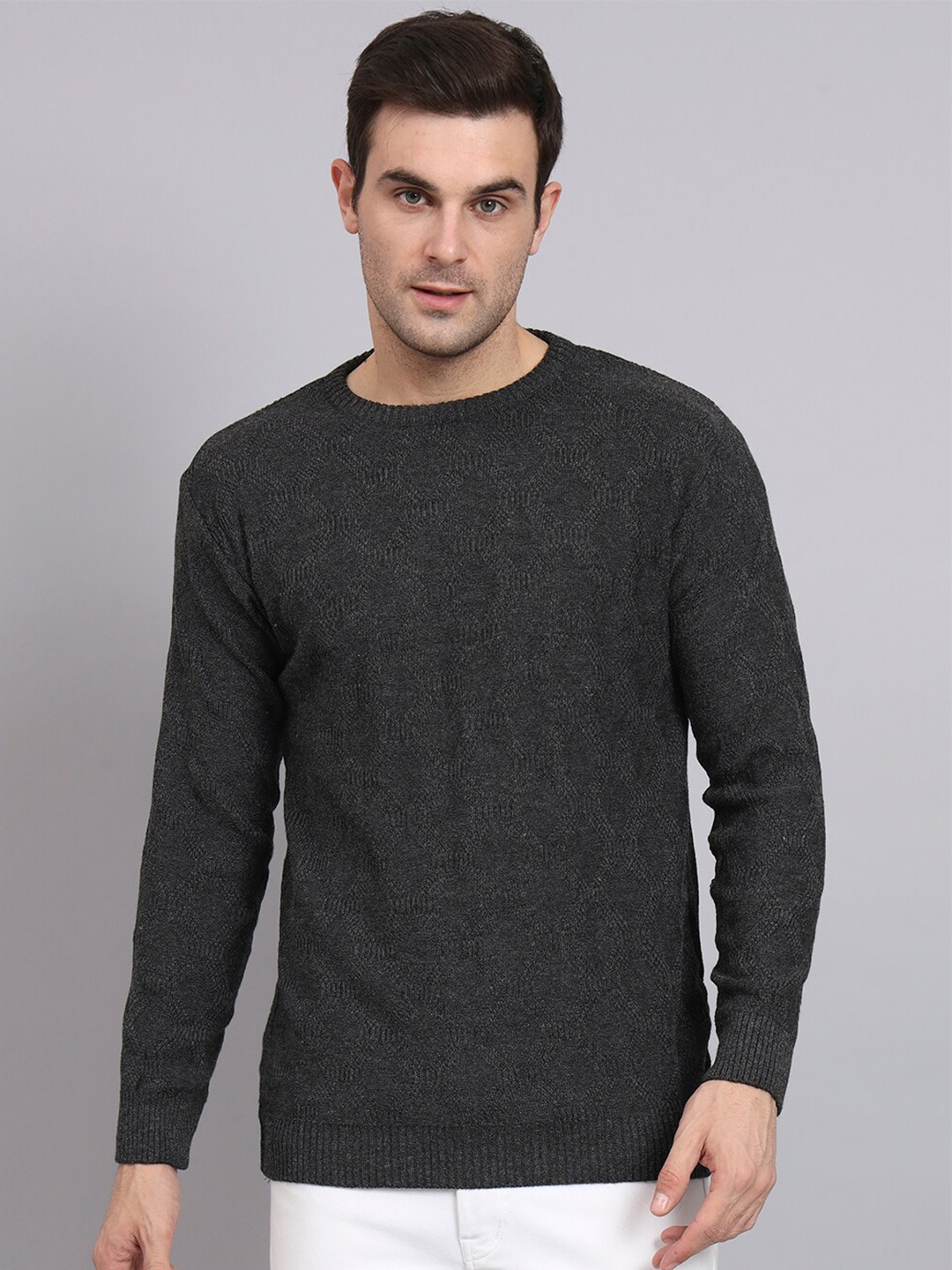 

eWools Self Design Cable Knit Woollen Pullover, Grey