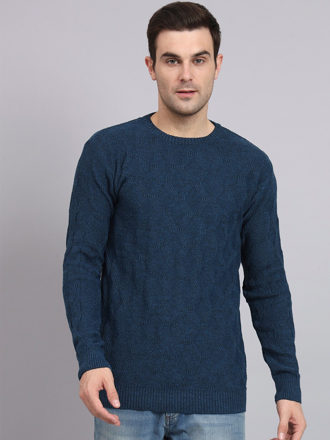 

eWools Geometric Self Design Woollen Pullover Sweater, Blue