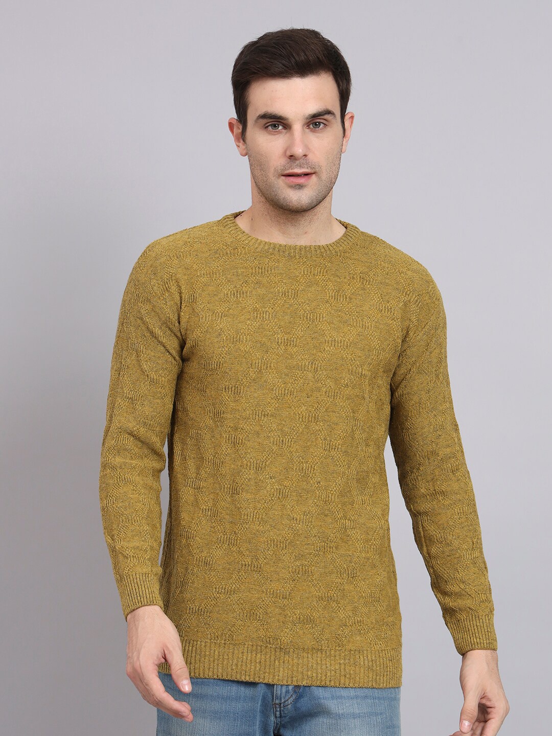 

eWools Cable Knit Self Design Woollen Pullover Sweater, Gold