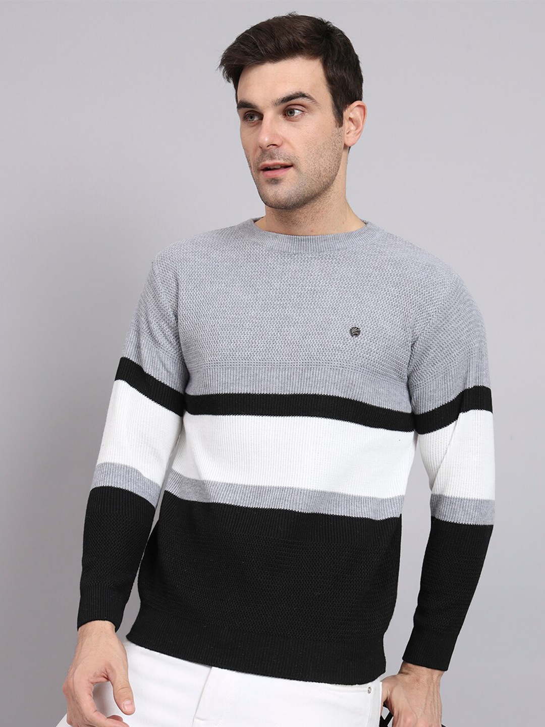 

eWools Colourblocked Woollen Pullover, Grey