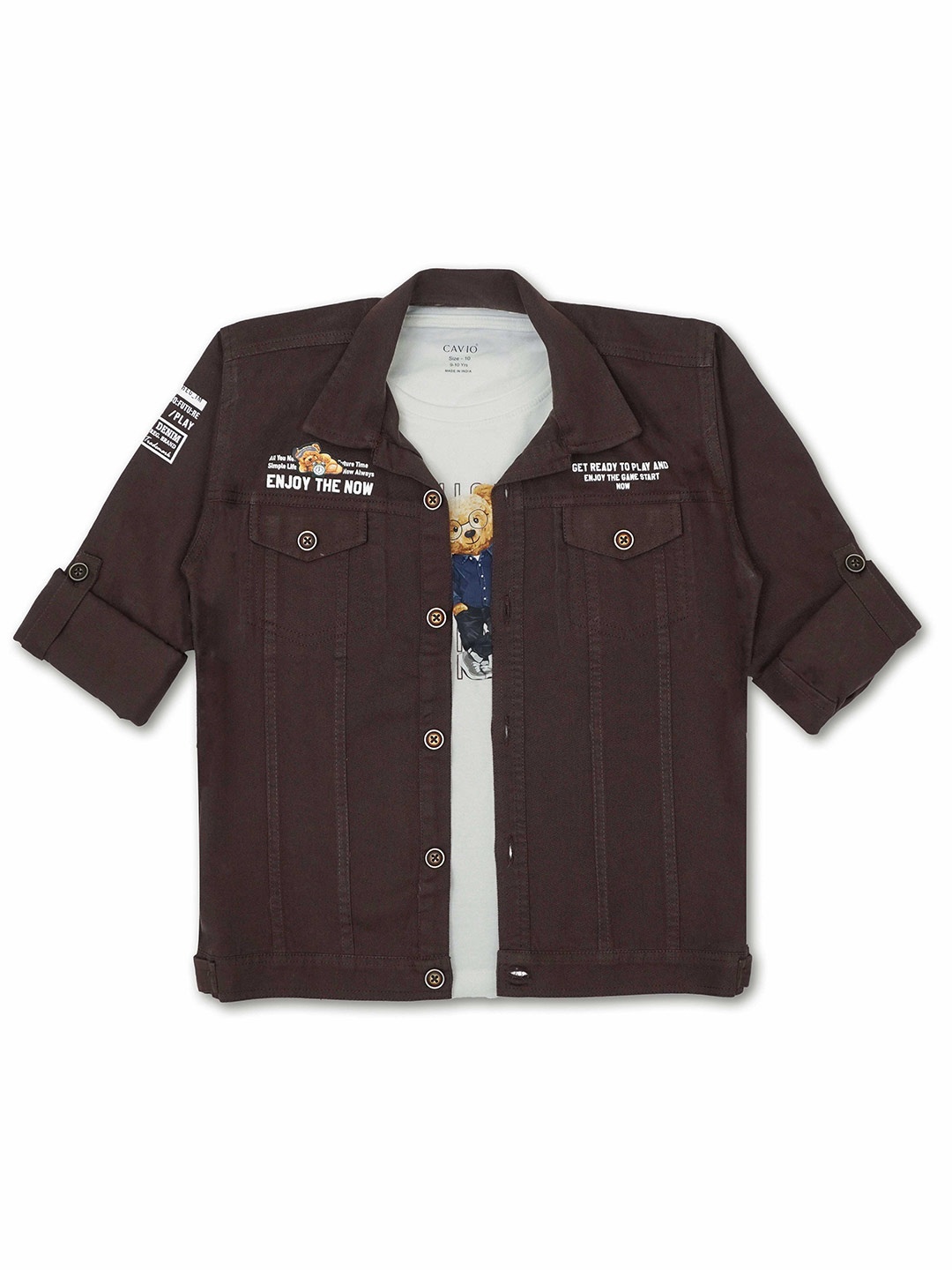 

CAVIO Boys Comfort Opaque Pure Cotton Casual Shirt With T-Shirt, Brown