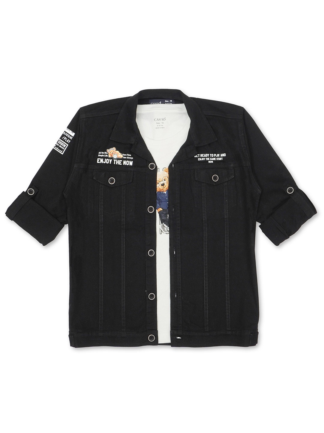 

CAVIO Boys Comfort Opaque Pure Cotton Casual Shirt With T-Shirt, Black