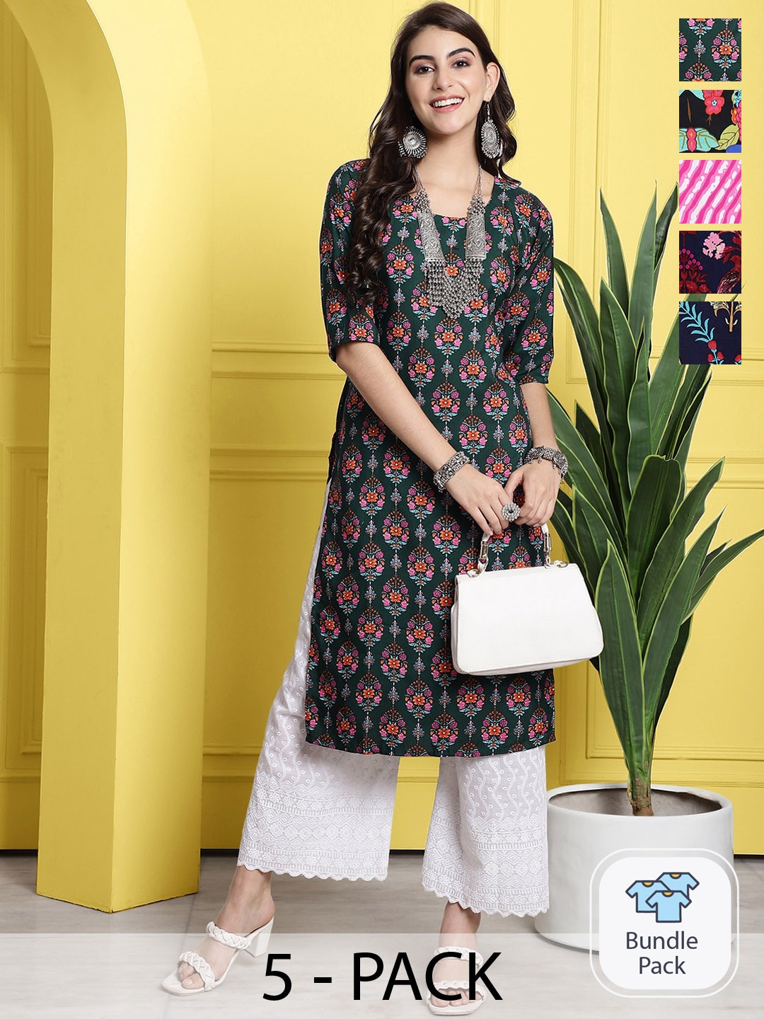 

7Threads Selection Of 5 Ethnic Motifs Printed Kurta, Navy blue