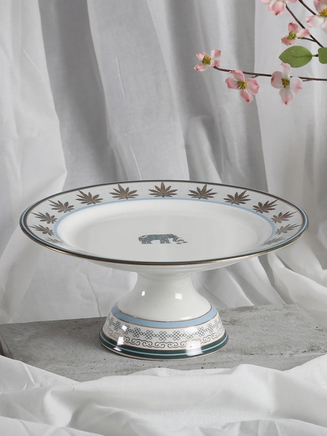 

India Circus White & Blue Bone China Cake Stand with 22KT Liquid Gold