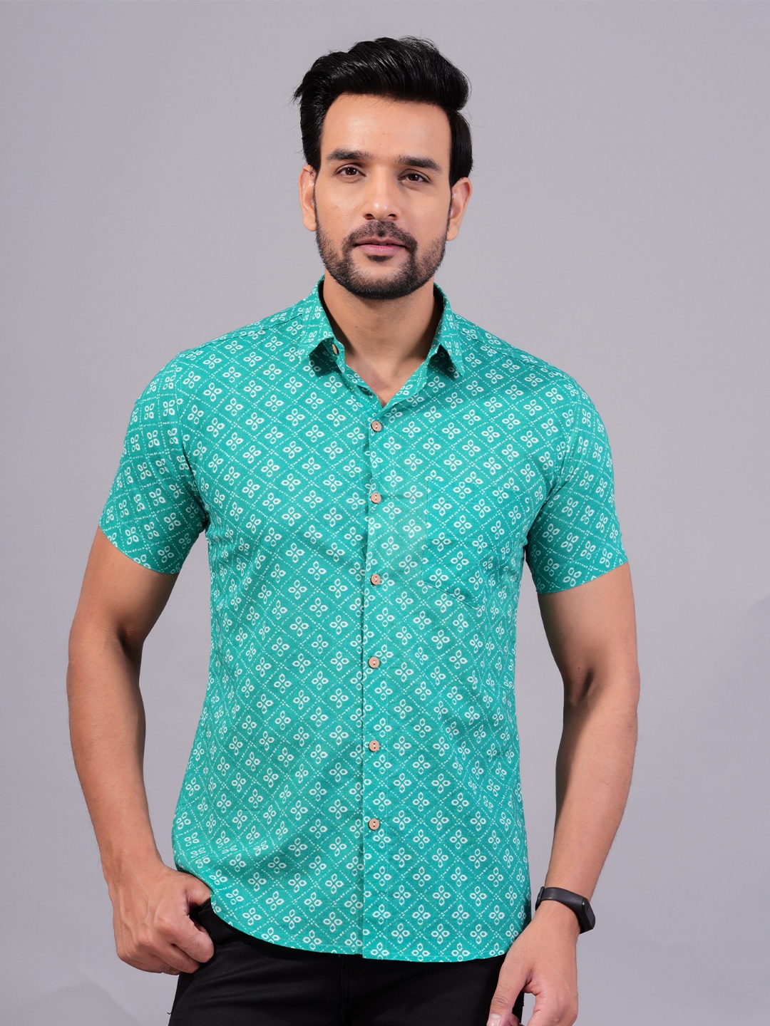 

JAIPURI COLLECTION Floral Printed Cotton Standard Opaque Casual Shirt, Turquoise blue