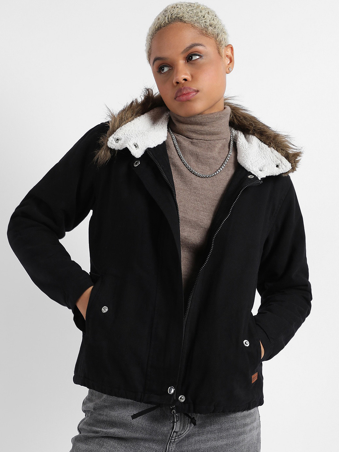 

Campus Sutra Windcheater Outdoor Parka Jacket, Black