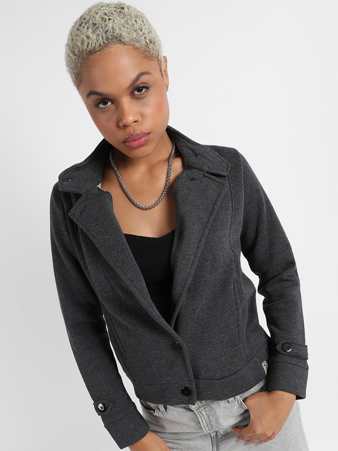 Campus Sutra Windcheater Crop Outdoor Sporty Jacket, Grey