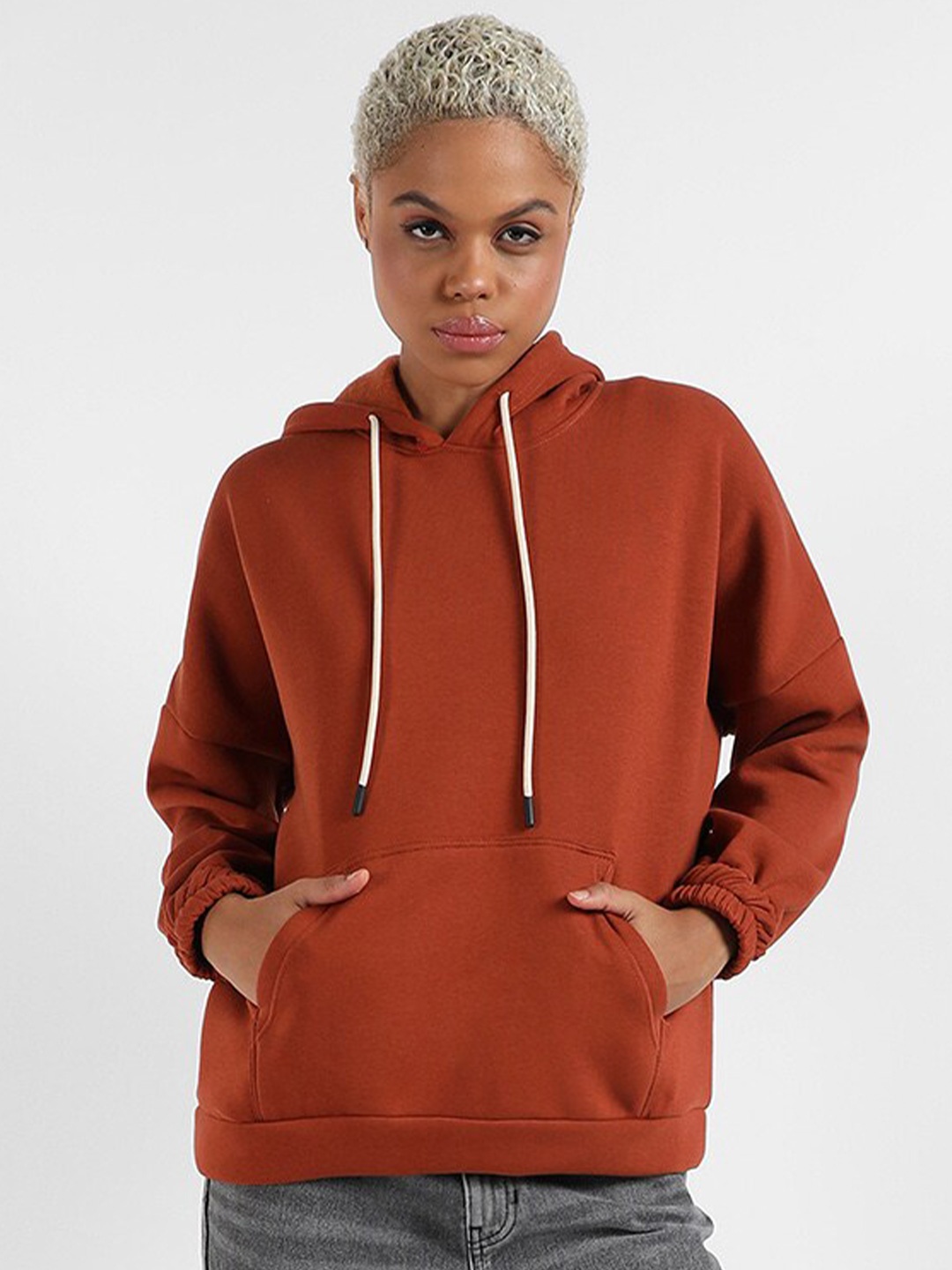 

Campus Sutra Hooded Cotton Oversized Sweatshirt, Brown