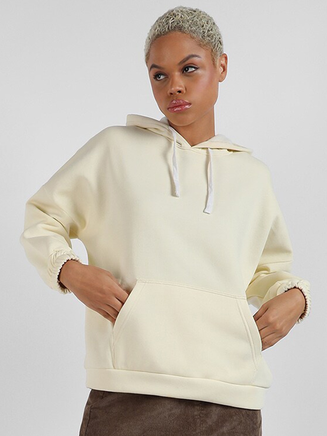 

Campus Sutra Hooded Cotton Oversized Sweatshirt, White