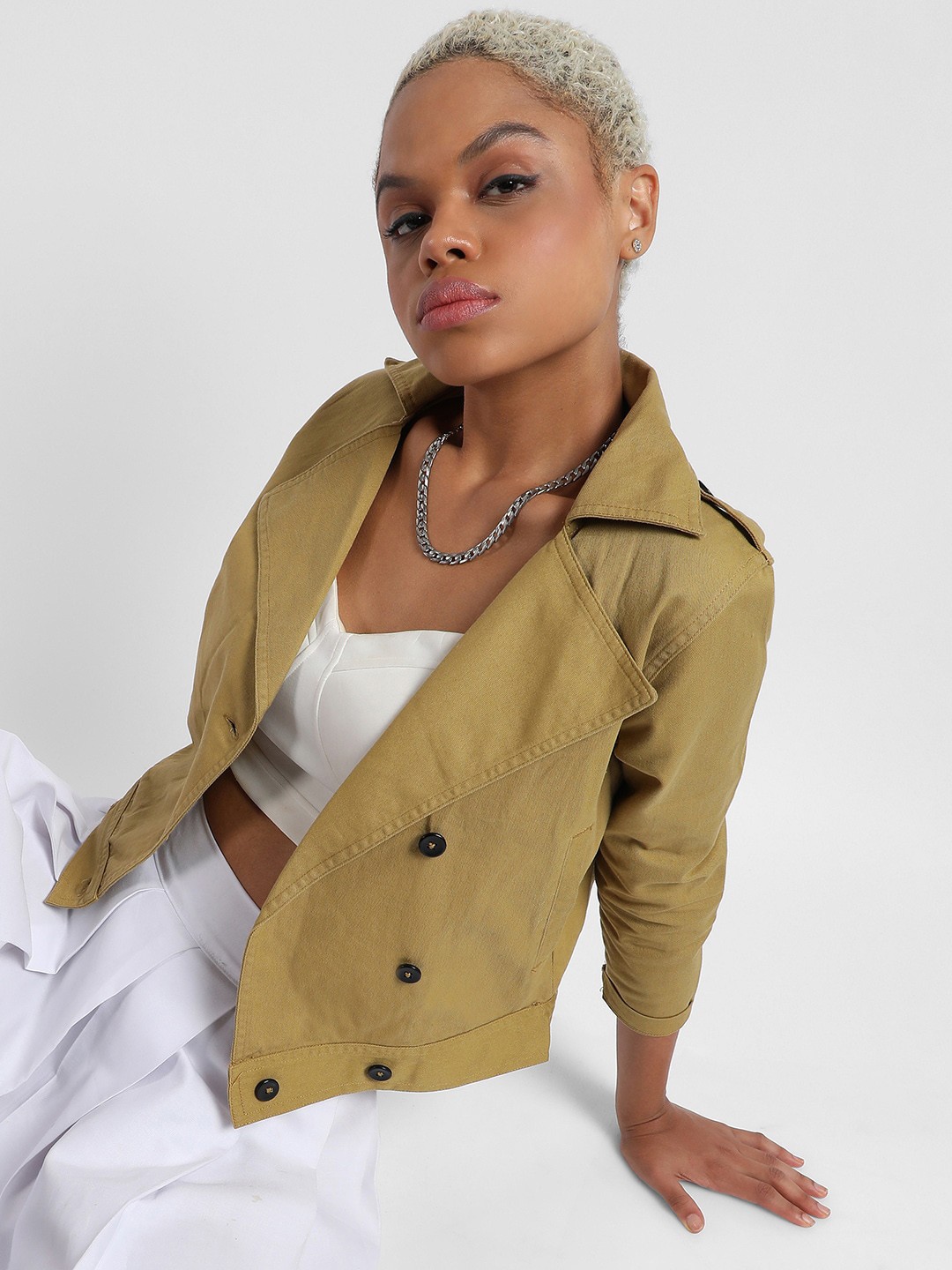

Campus Sutra Mustard Yellow Windcheater Cotton Denim Jacket