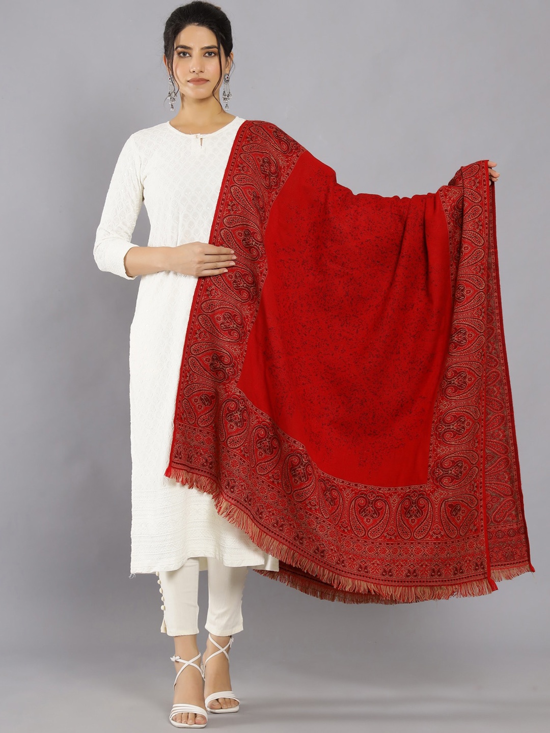 

HANDICRAFT PALACE Paisley Woven Design Shawl, Red