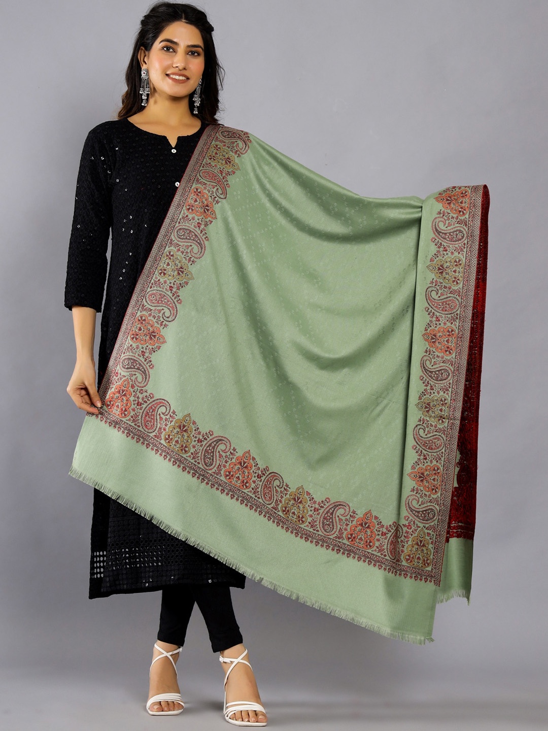 

HANDICRAFT PALACE Woven Design Paisley Wool Shawl, Green