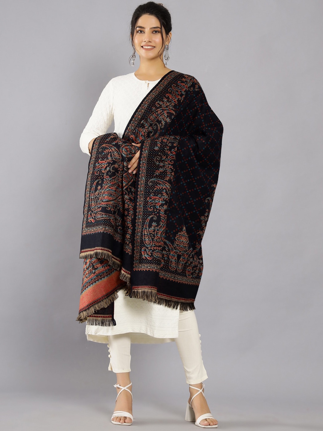 

HANDICRAFT PALACE Kashmiri Kani Woven Design Shawl, Black