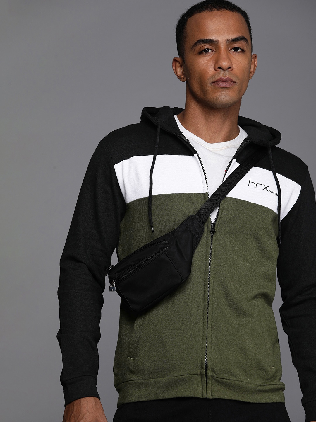 

HRX by Hrithik Roshan Men Colourblocked Hooded Sweatshirt, Black
