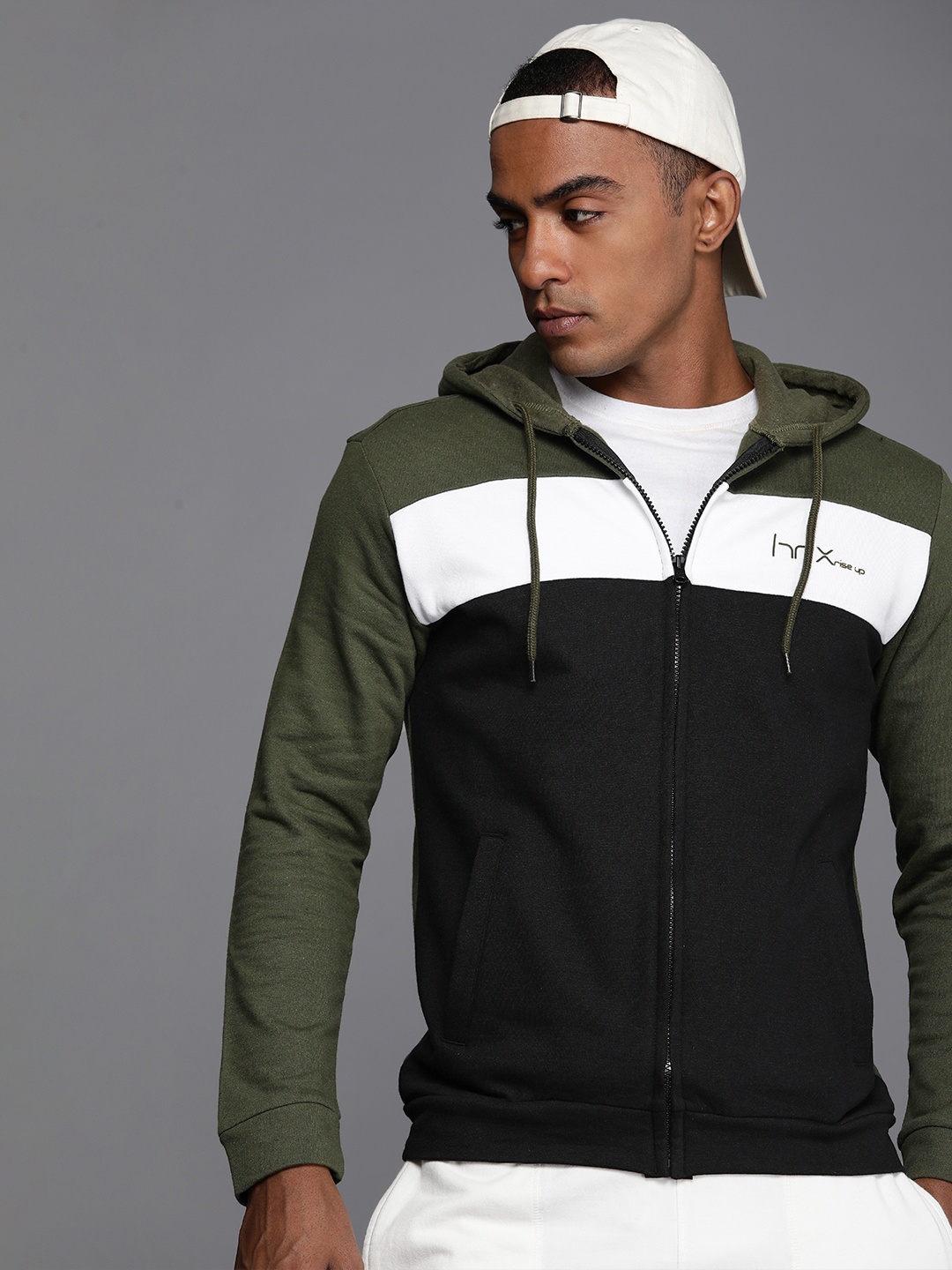

HRX by Hrithik Roshan Men Colourblocked Hooded Sweatshirt, Olive