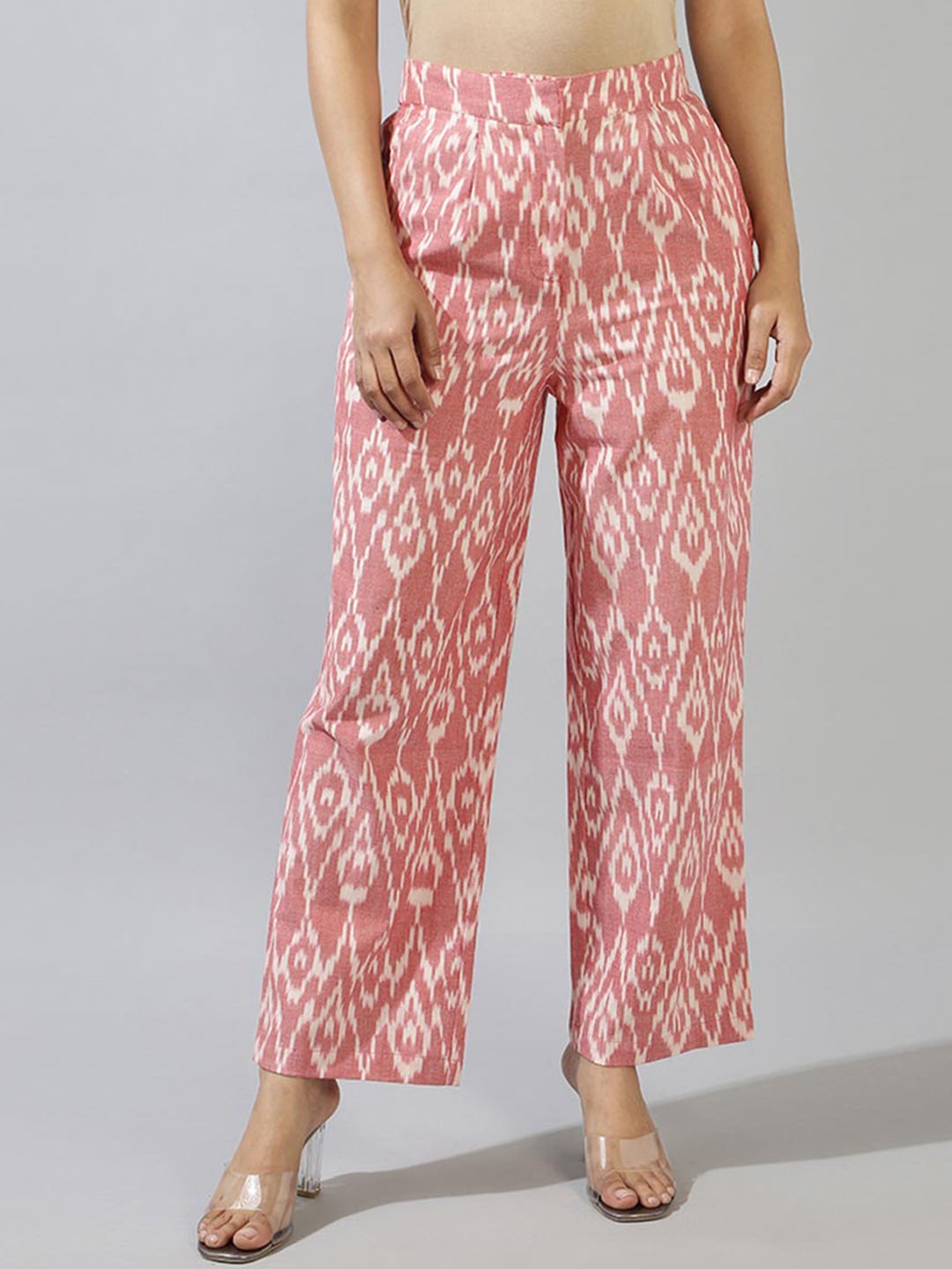 

Fabindia Women Ethnic Motifs Printed Cotton Trousers, Pink