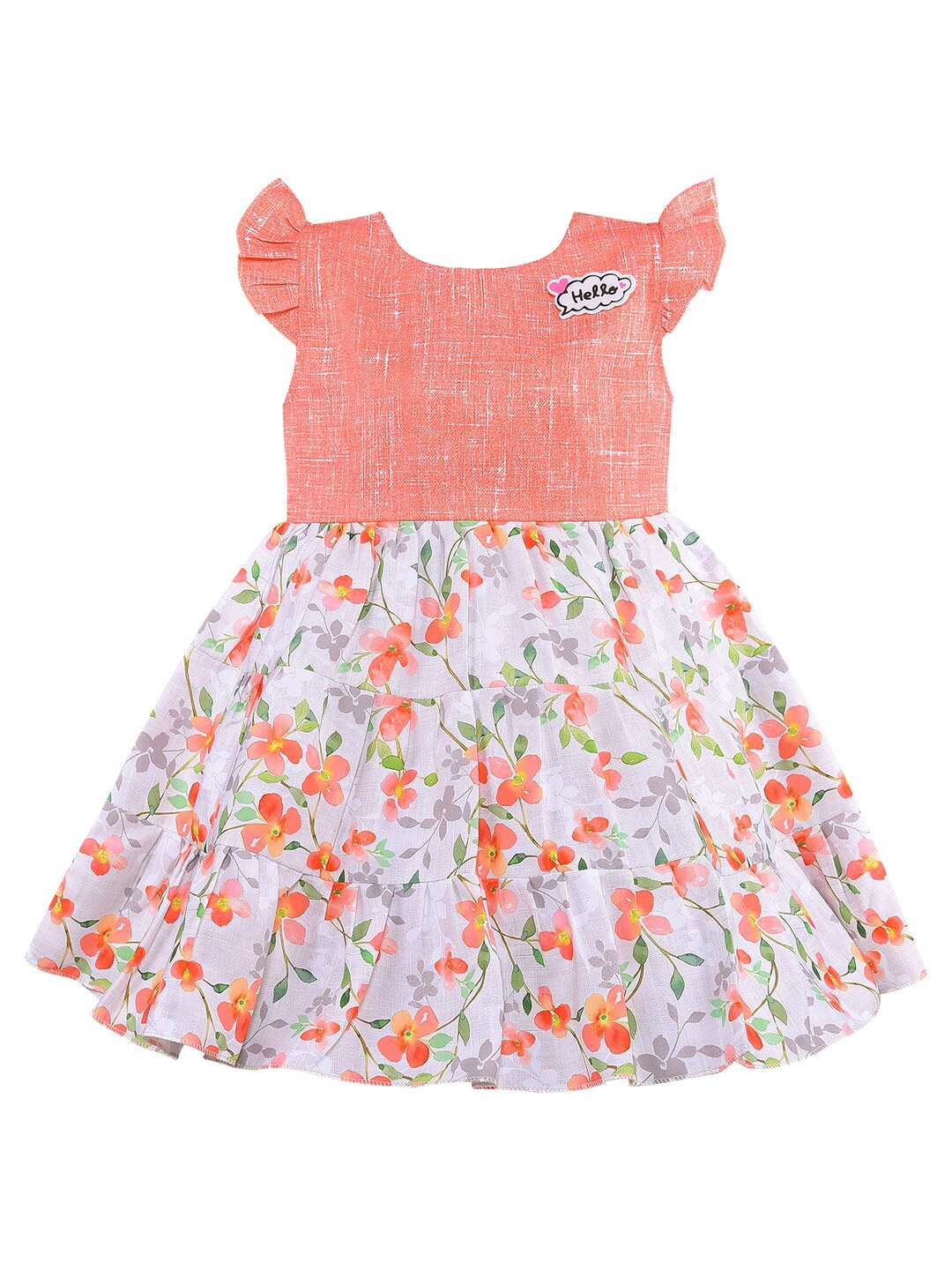 

Wish Karo Orange Floral Print Flutter Sleeve Satin Fit & Flare Dress