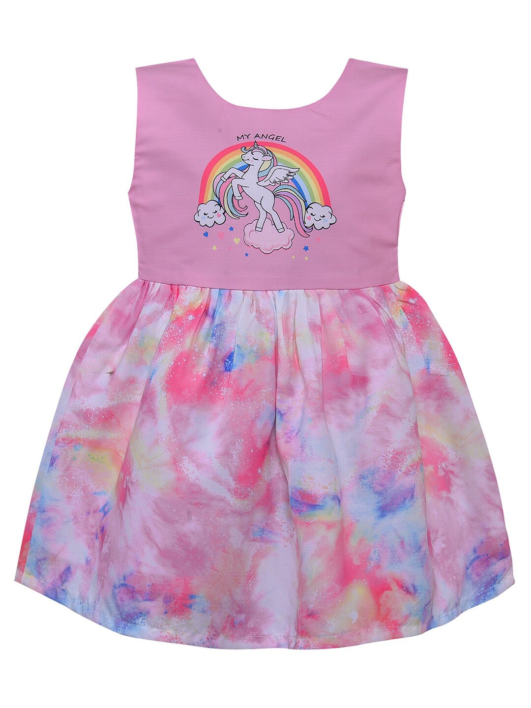 

Wish Karo Pink Print Satin Fit & Flare Dress